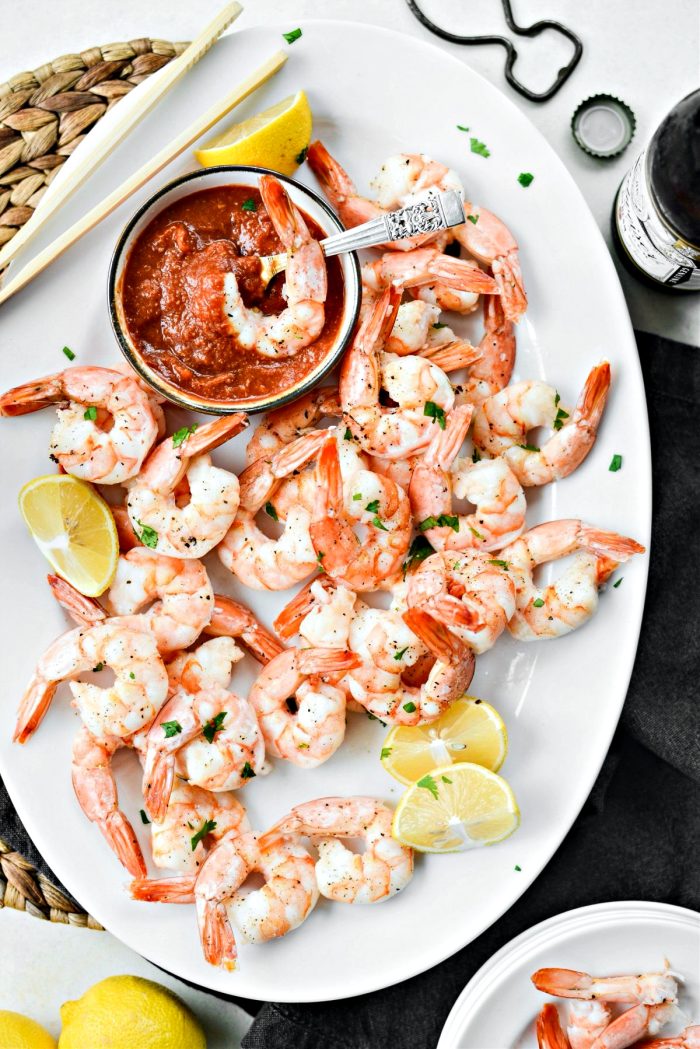 Roasted shrimp with homemade cocktail sauce