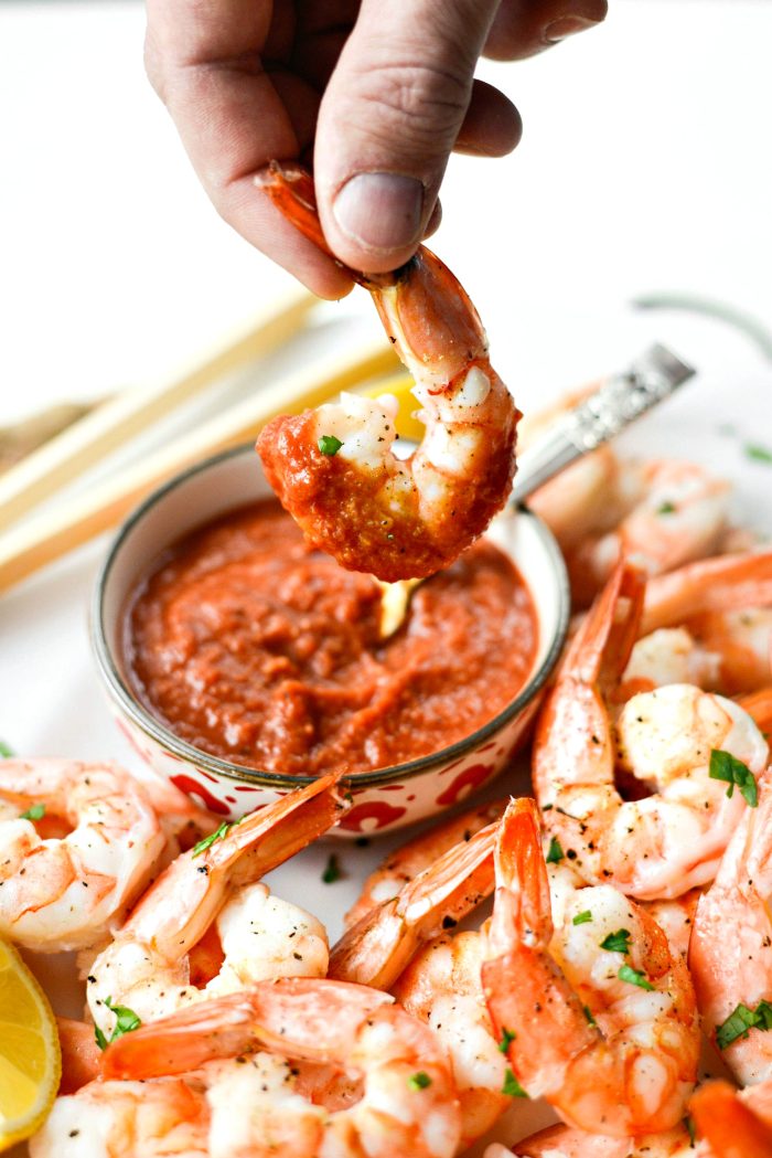 Roasted shrimp with homemade cocktail sauce