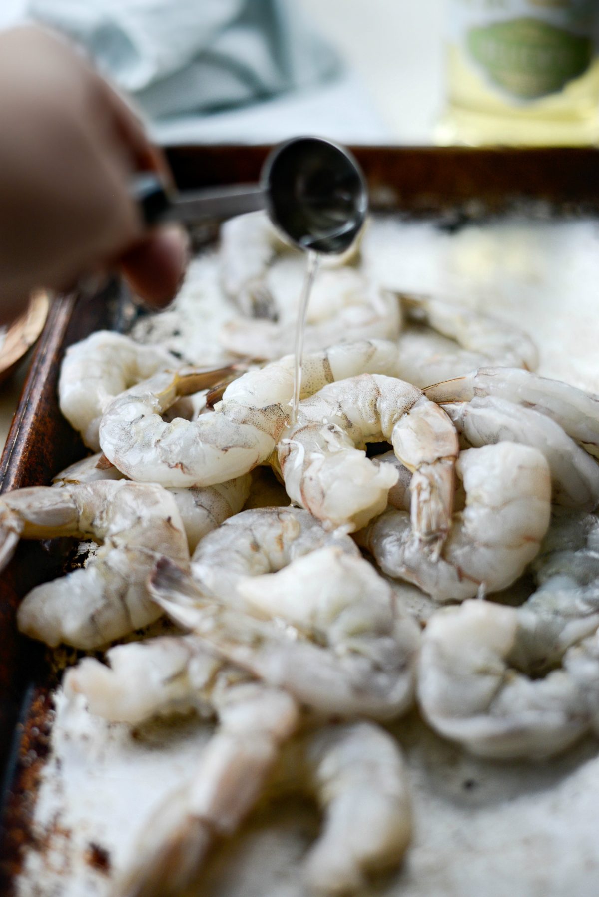 drizzle shrimp with extra light olive oil