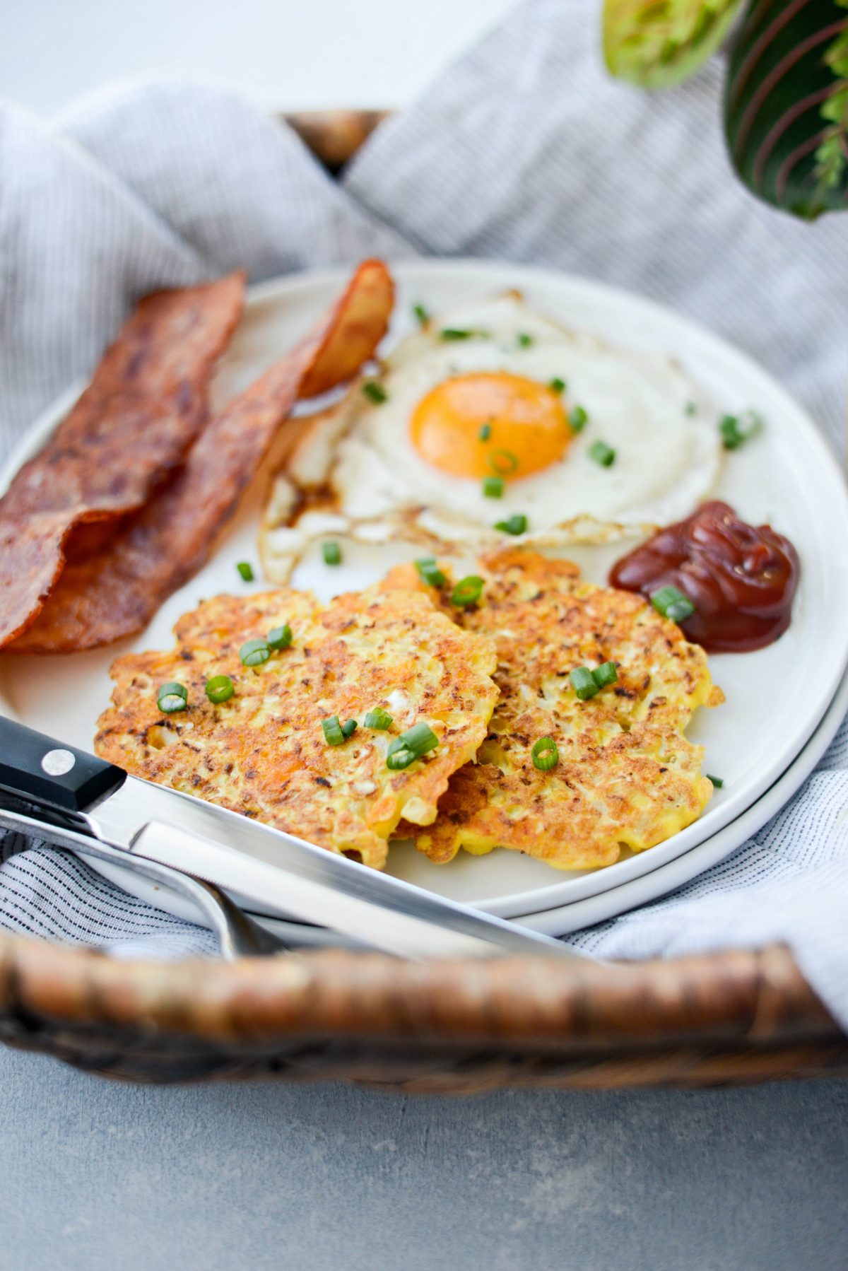 Cauliflower Breakfast Hash Browns with a sprinkle of green onion