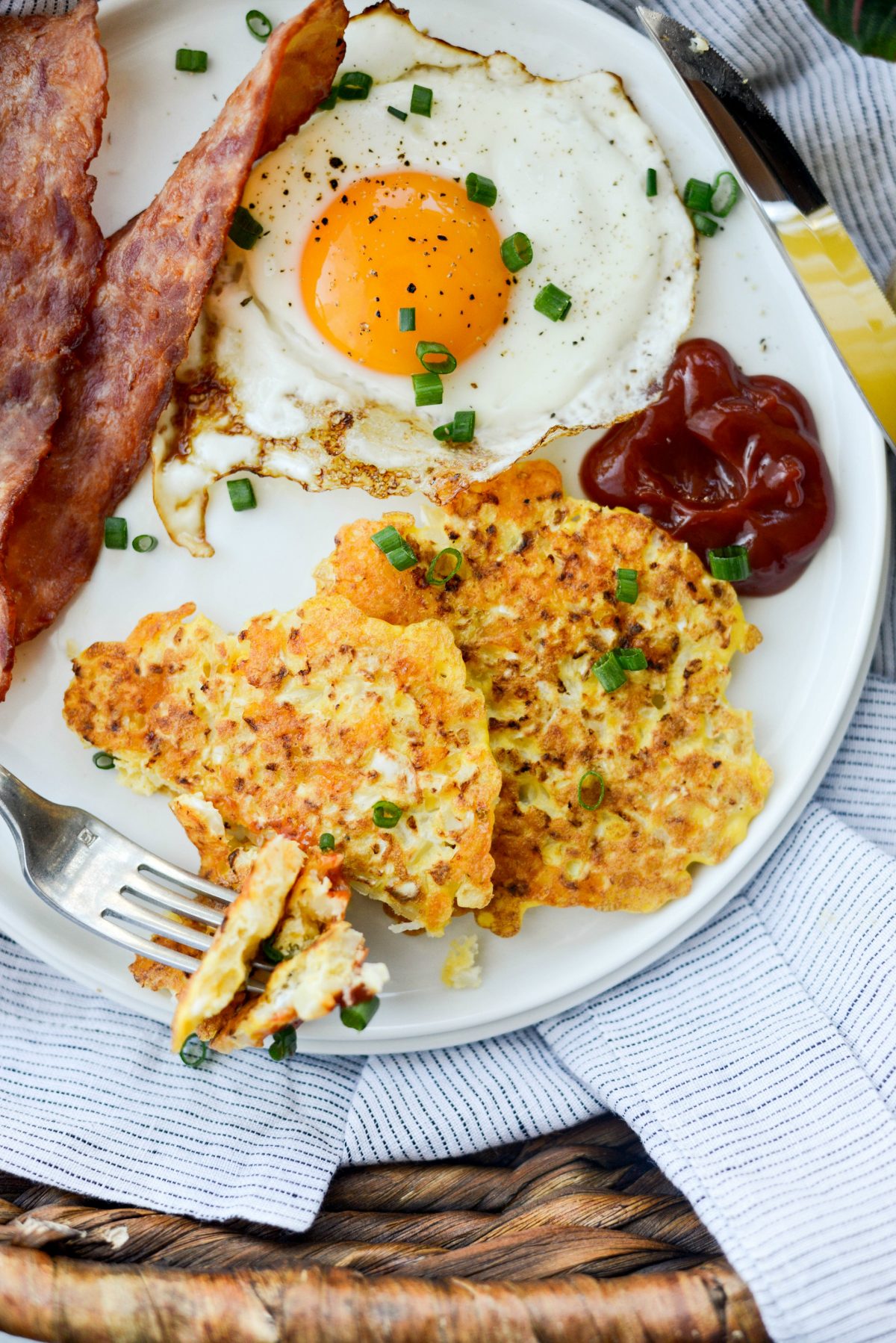 forkful of Cauliflower Breakfast Hash Browns