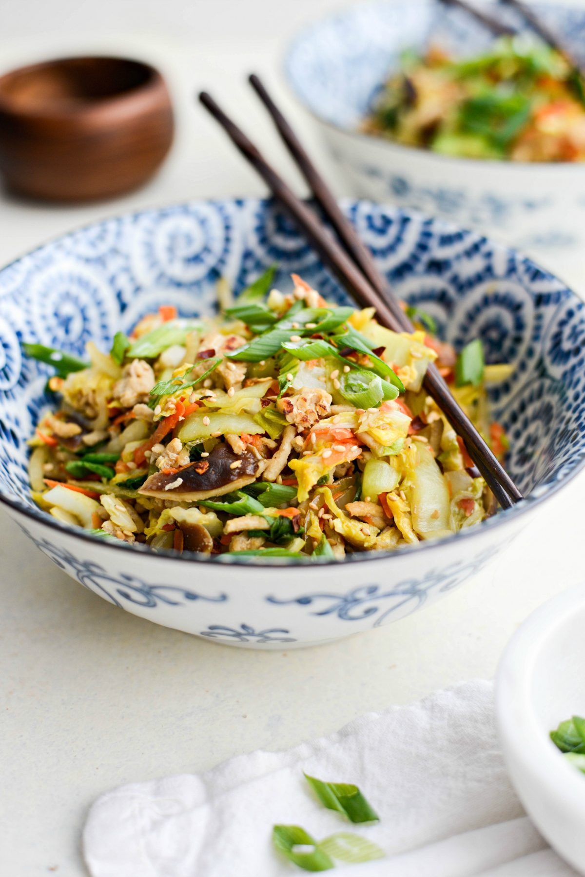 Chicken Egg Roll Bowl with chopsticks