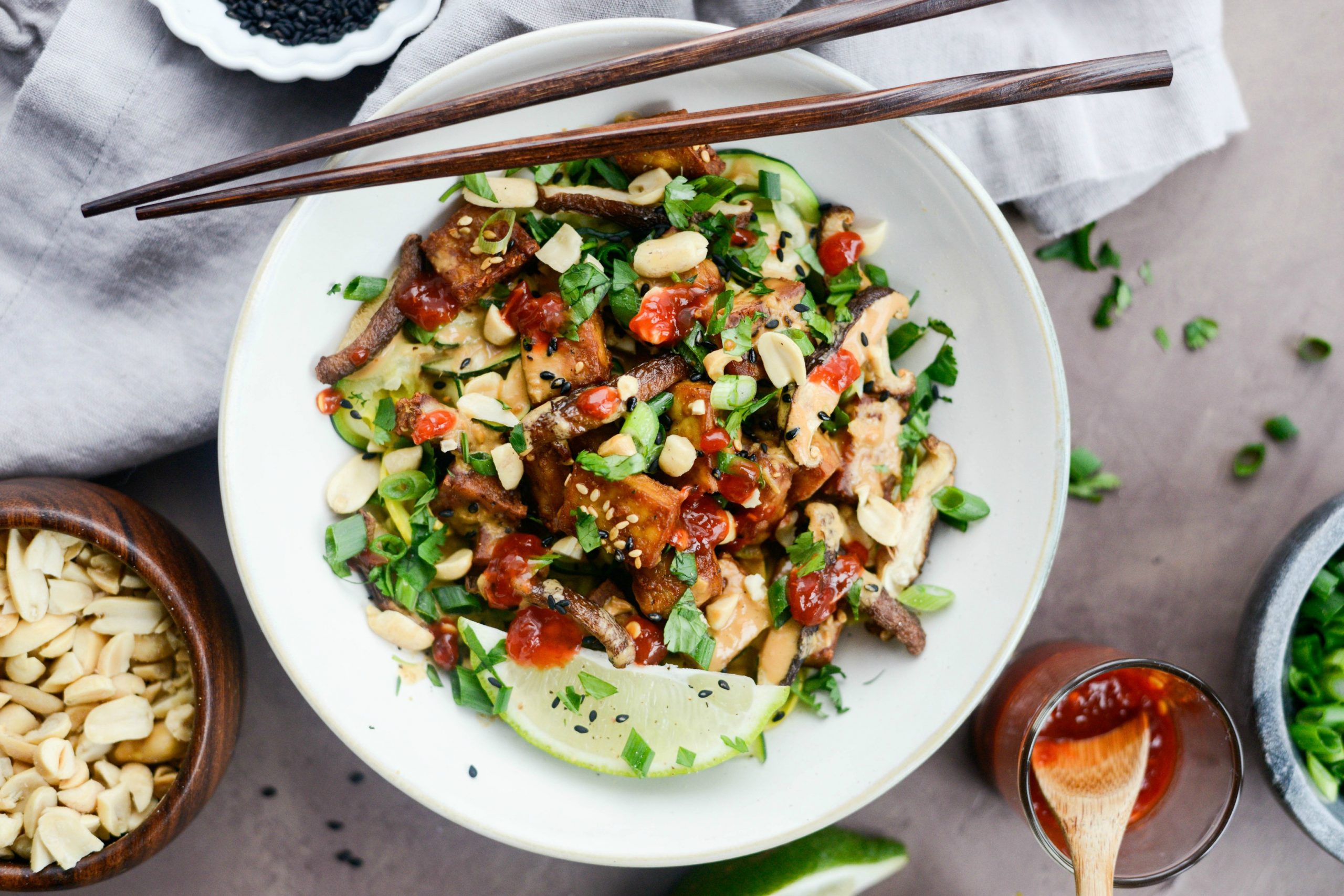 Crispy Peanut Tofu with Squash Noodles (Air Fryer)-image