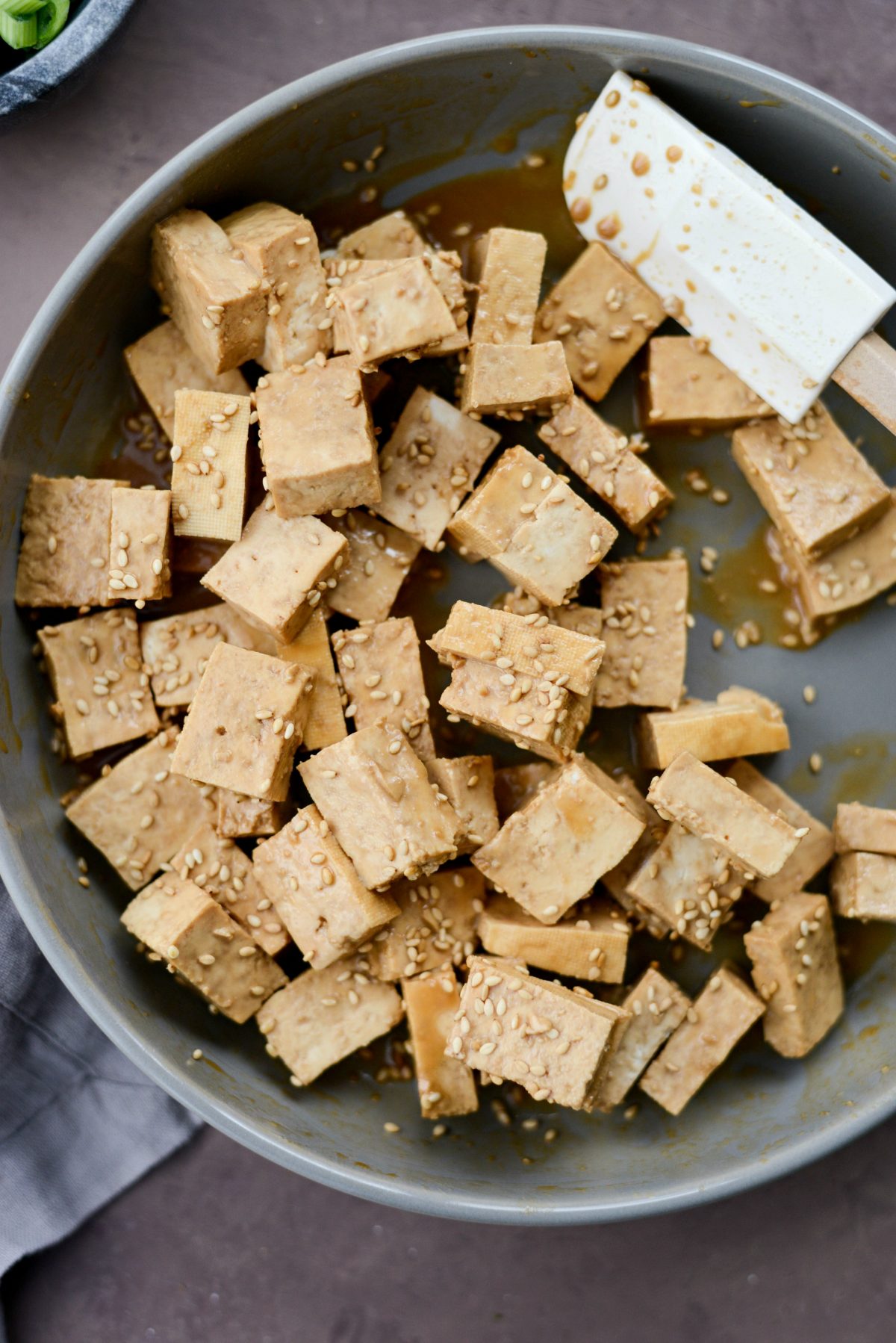 Crispy Peanut Tofu with Squash Noodles (Air Fryer) l SimplyScratch.com