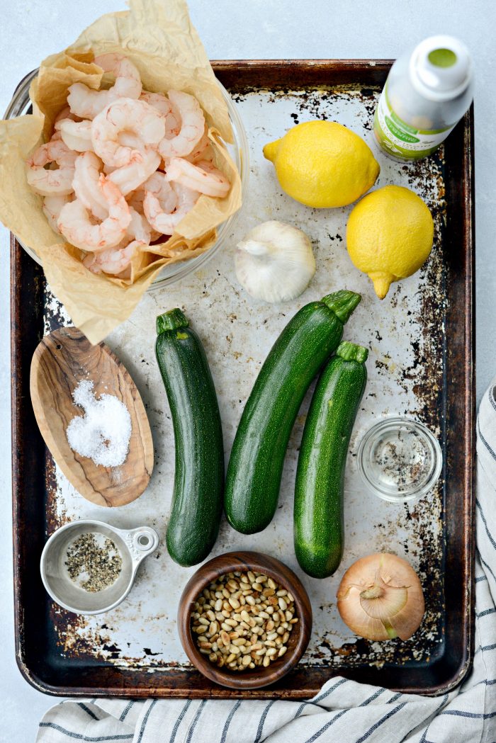 Sheet Pan Lemon Garlic Shrimp and Zucchini ingredients