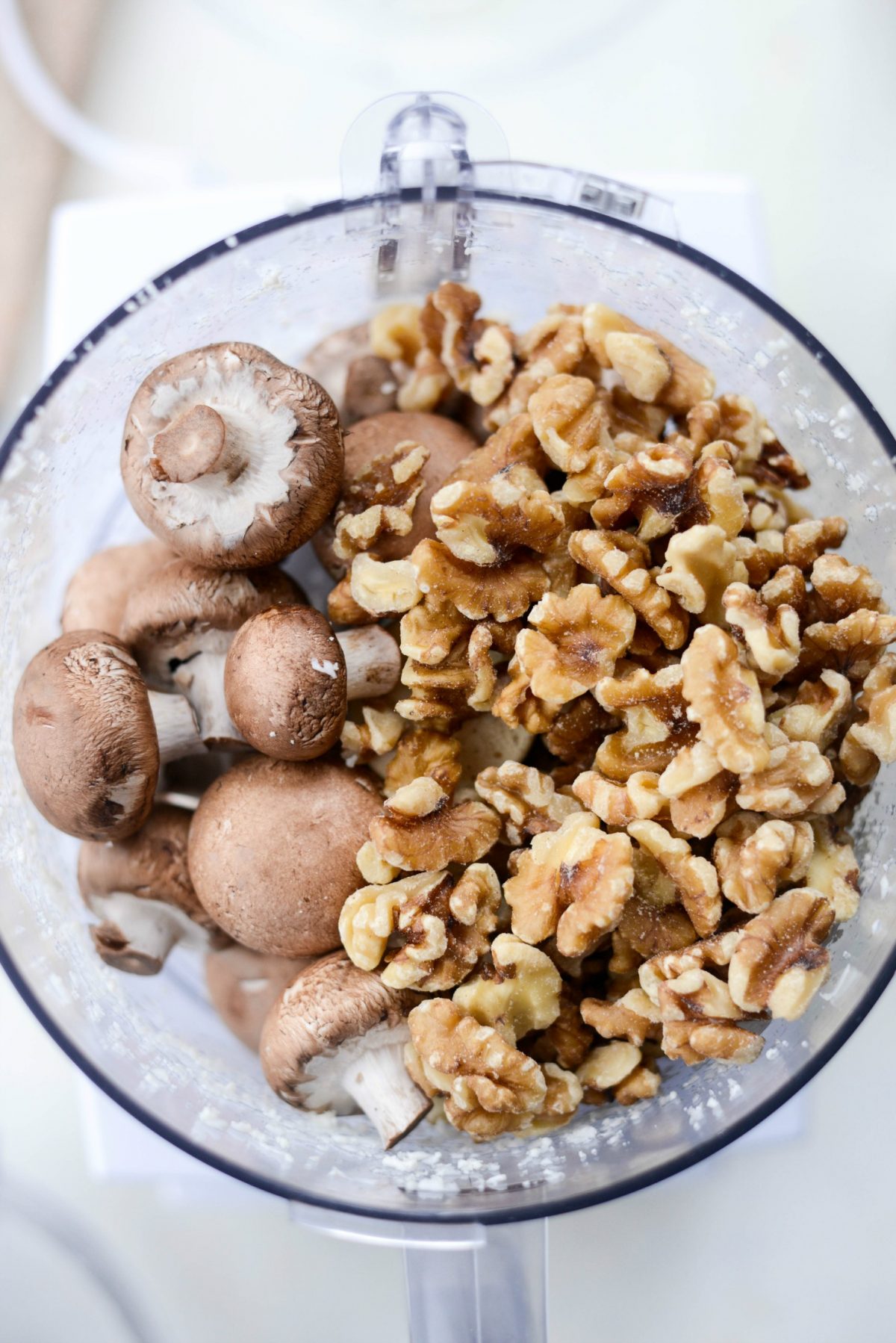 mushrooms and walnuts in food processor