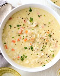 Creamy Chicken Lemon Rice Soup l SimplyScratch.com #lemon #chicken #rice #soup #homemade #easy #recipe #fromscratch #healthy