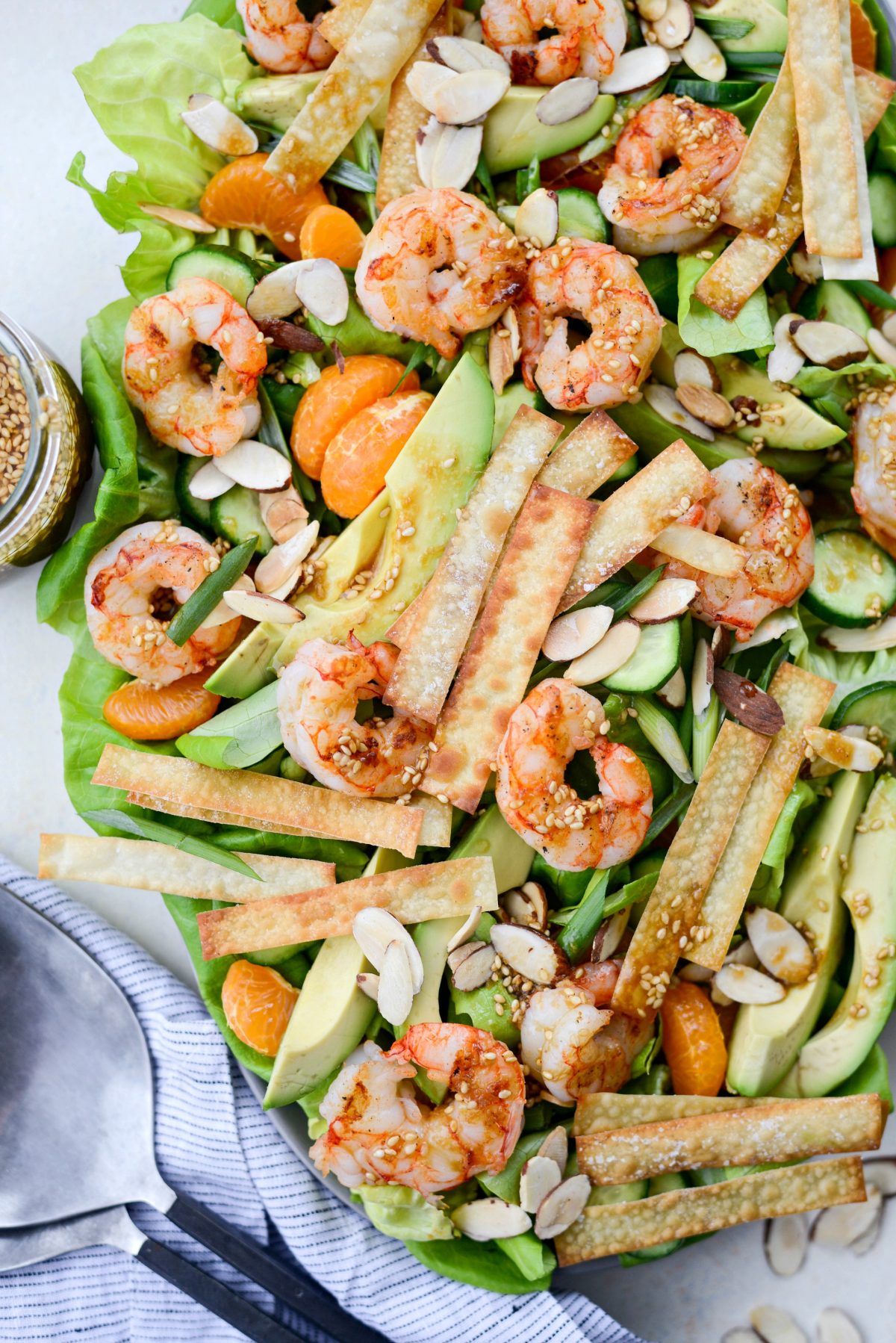 Grilled Asian Shrimp Salad with Crispy Wontons