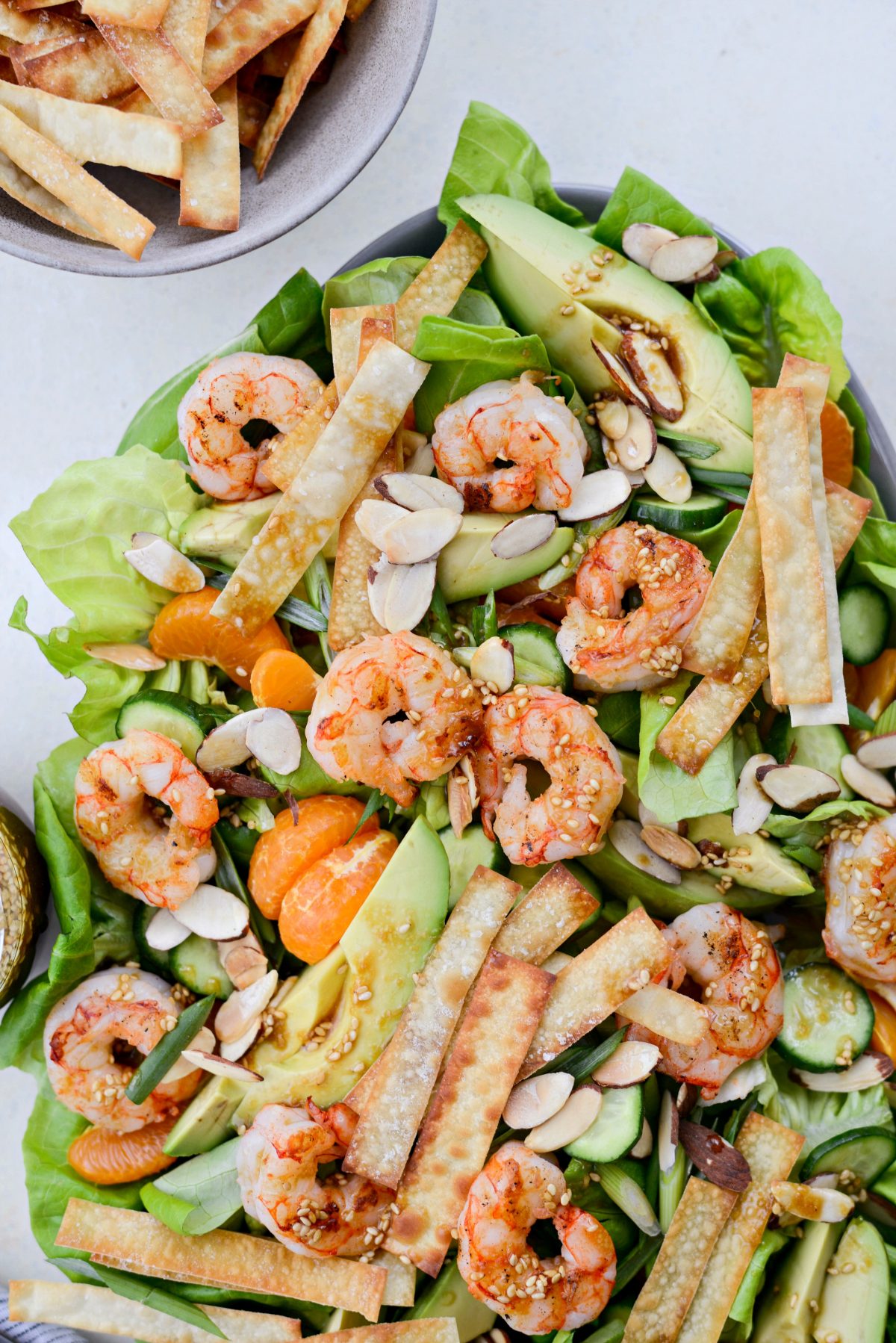 Grilled Asian Shrimp Salad with Crispy Wonton Strips