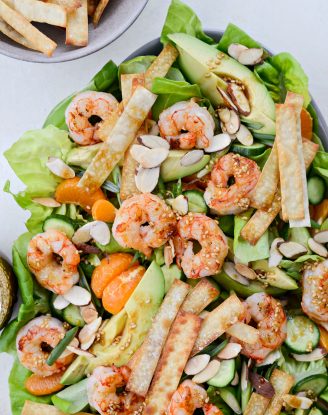 Grilled Asian Shrimp Salad with Crispy Wonton Strips