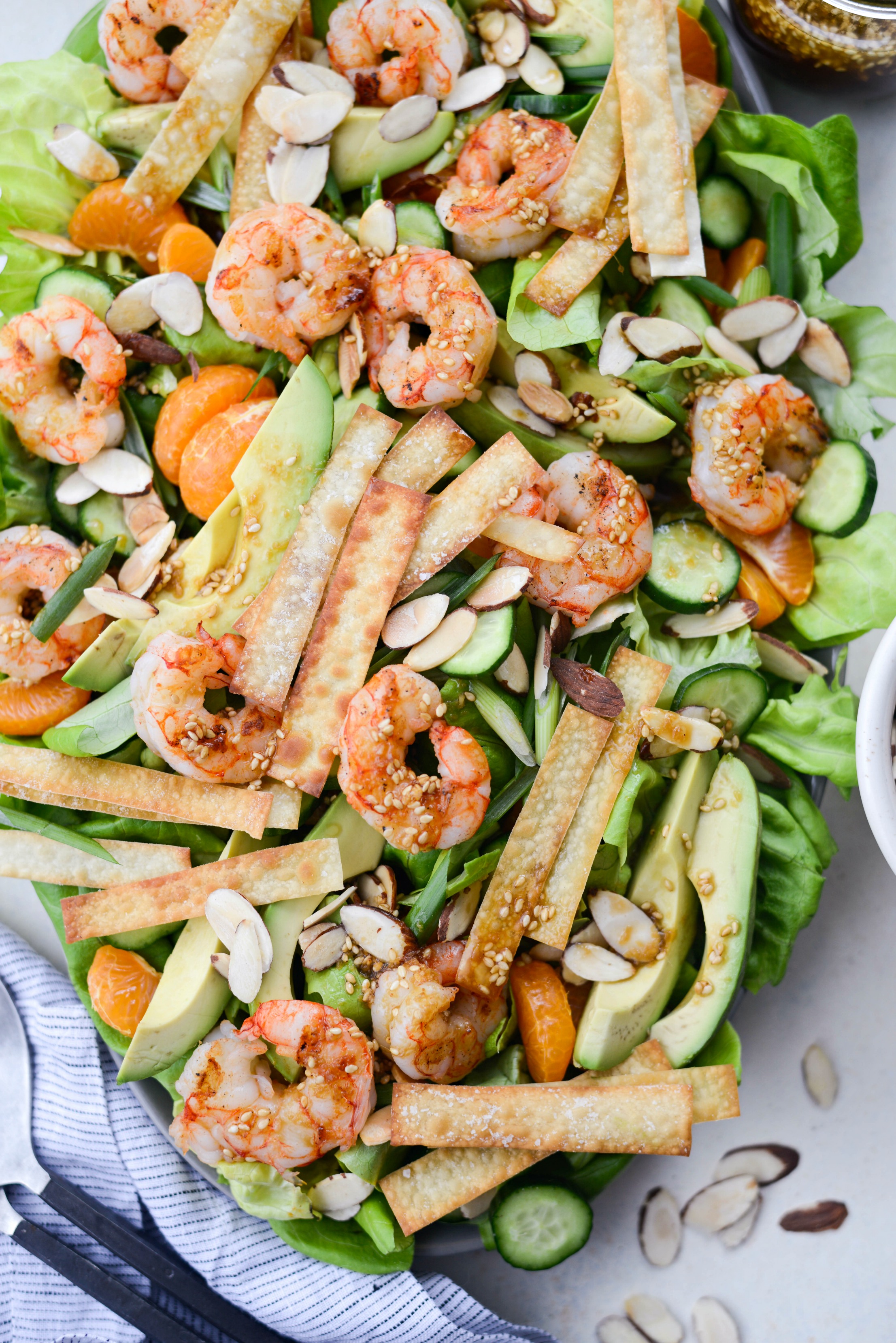 Grilled asian shrimp salad with crispy wontons simply scratch