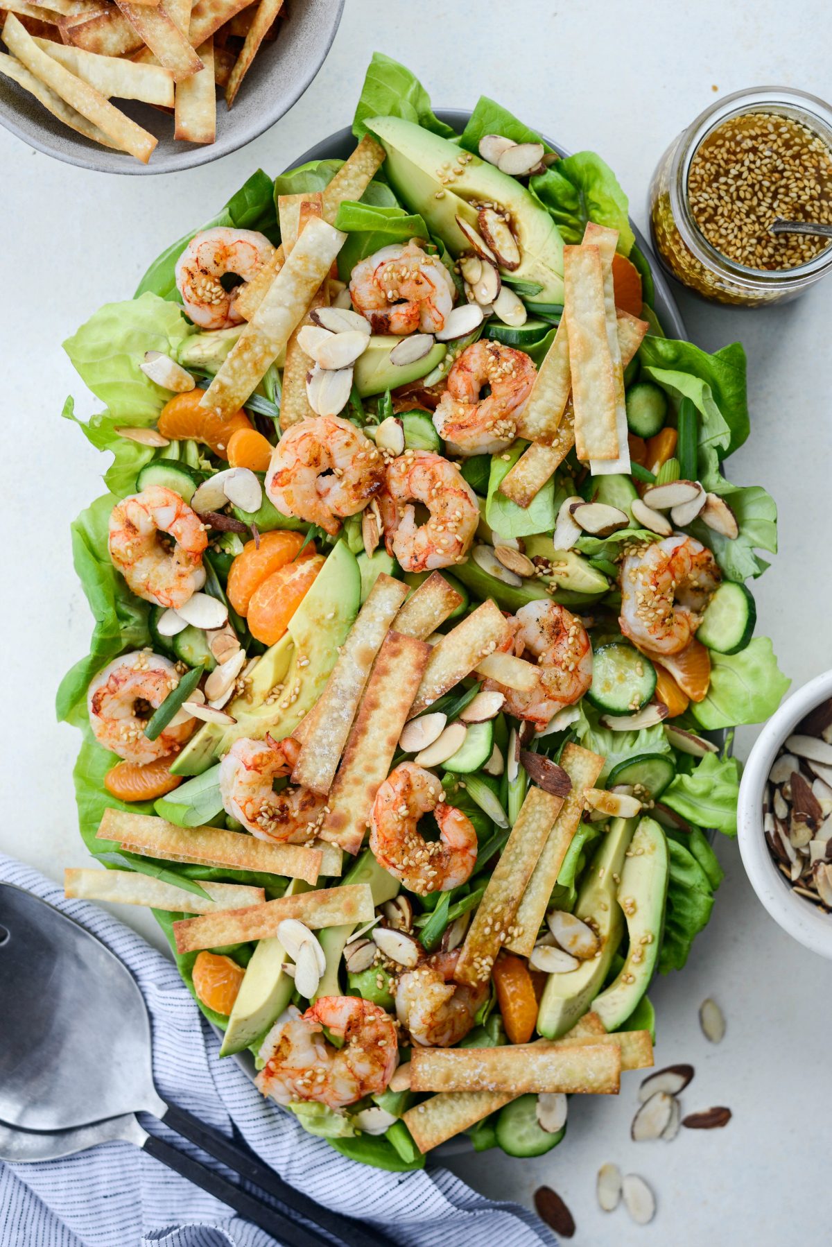 Grilled Asian Shrimp Salad with Crispy Wontons