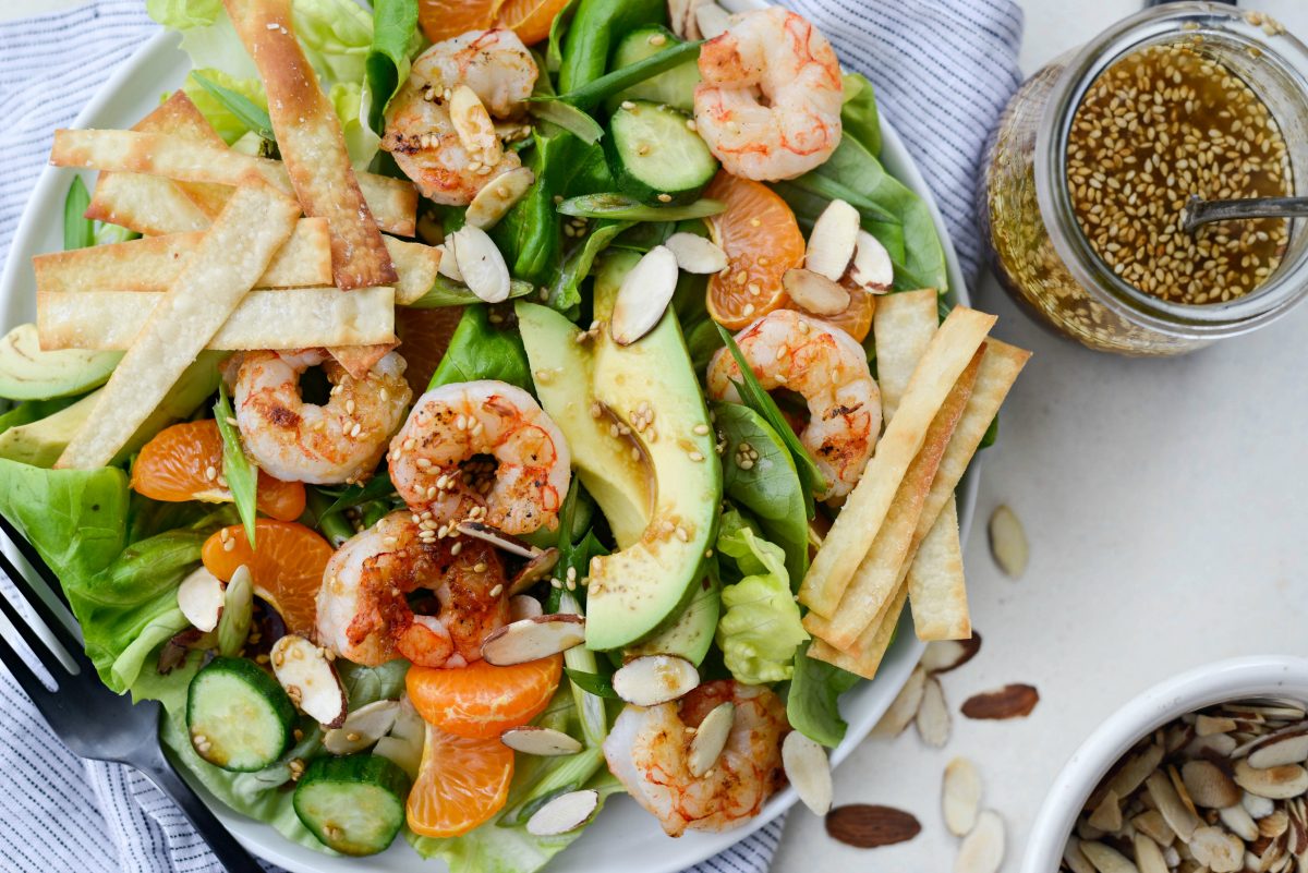 Simply scratch grilled asian shrimp salad with crispy wontons simply