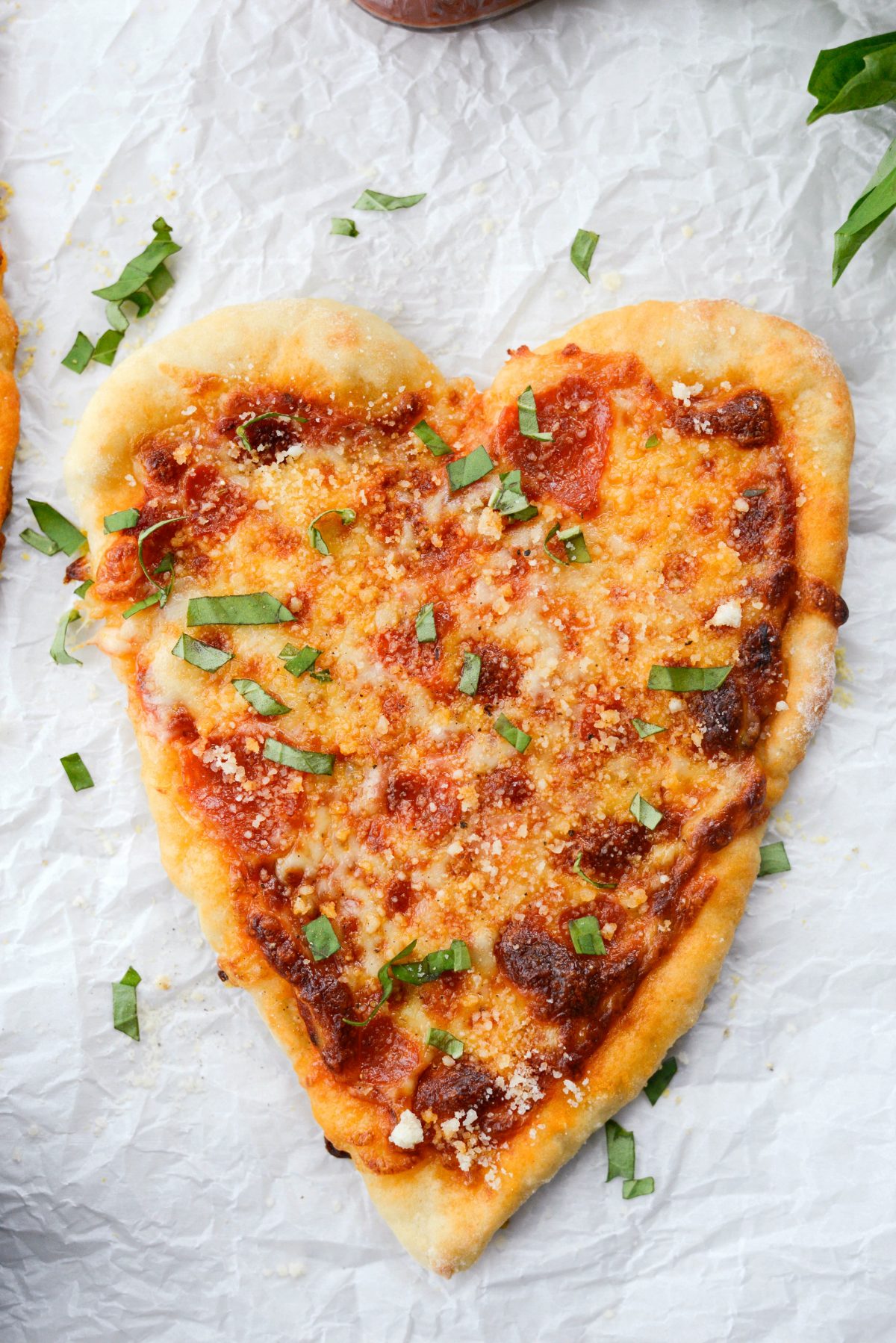 close up of Heart Shaped Personal Pizzas
