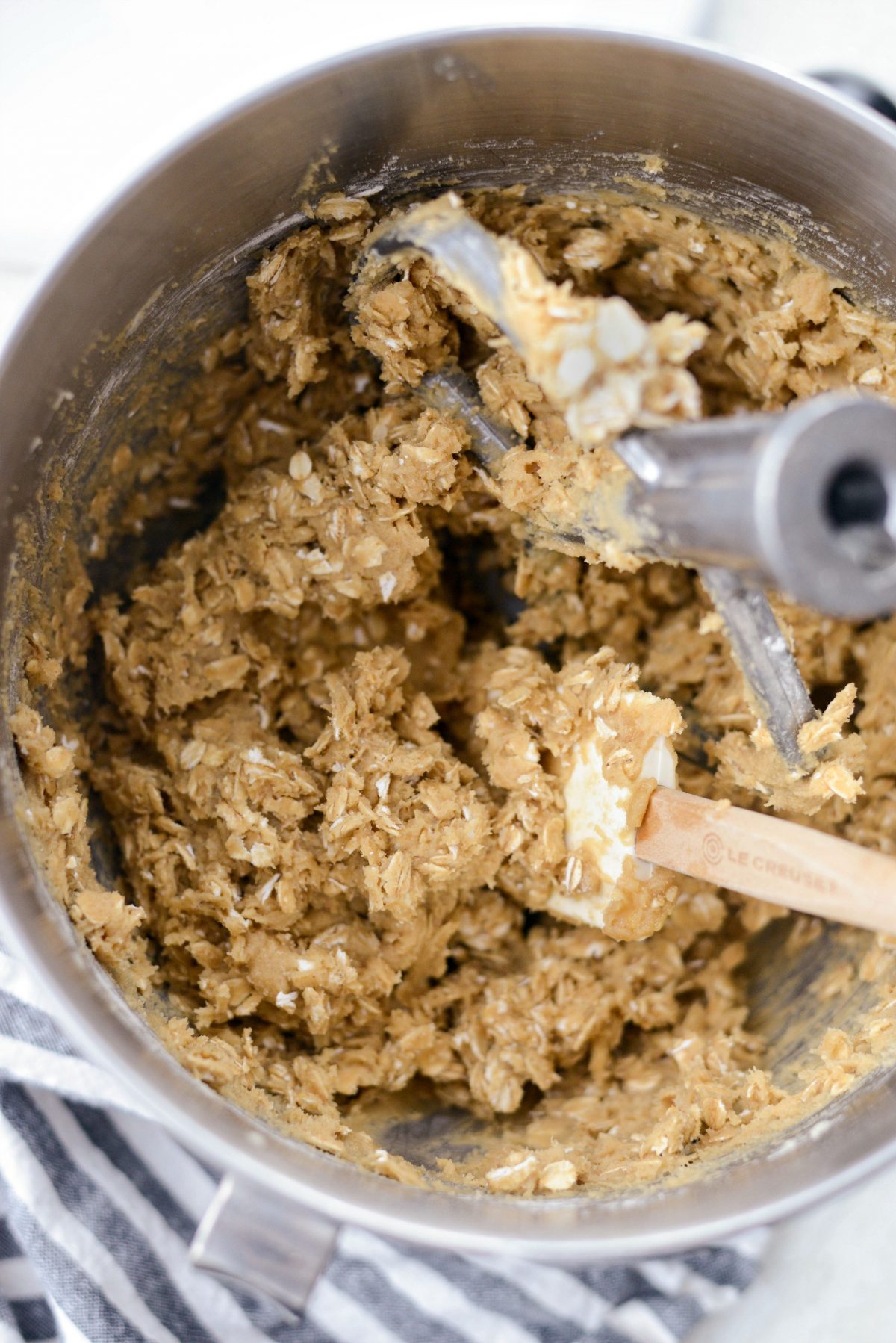 spatula in bowl of cookie dough.