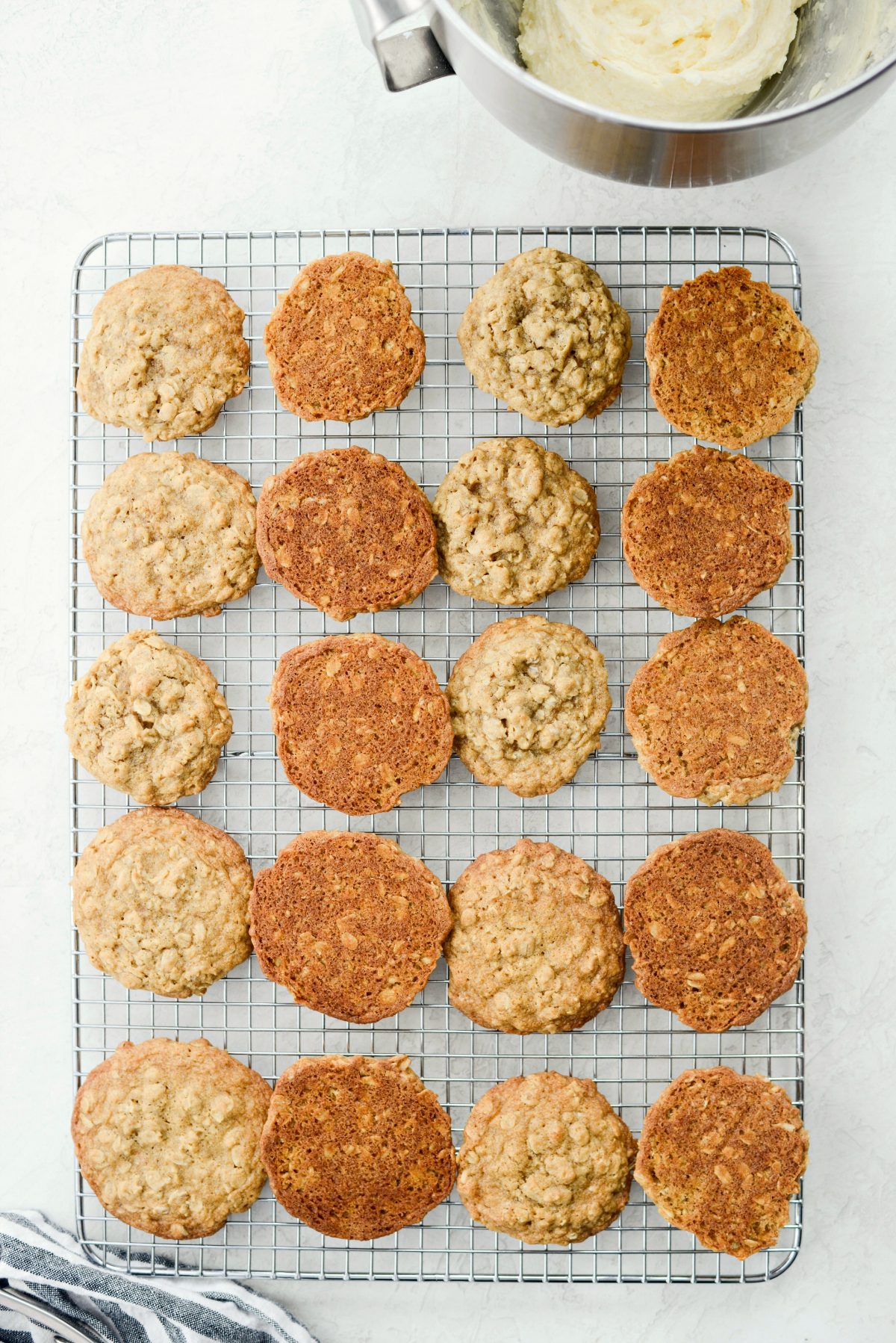 oatmeal cookies lined up for buttercream.