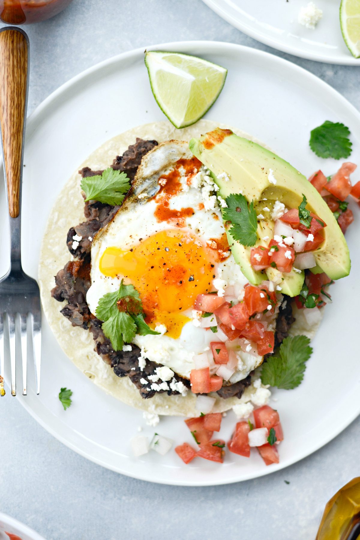 Huevos Rancheros close up with fork