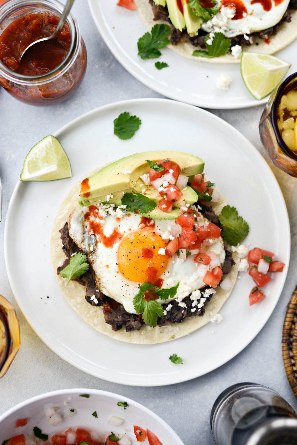 Huevos Rancheros with hot sauce