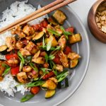 Kung Pao Chicken Stir-fry l SimplyScratch.com #kungpao #chicken #stirfry #zucchini #homemade #fromscratch #easy #healthy #rice #wok #chinese #takeout