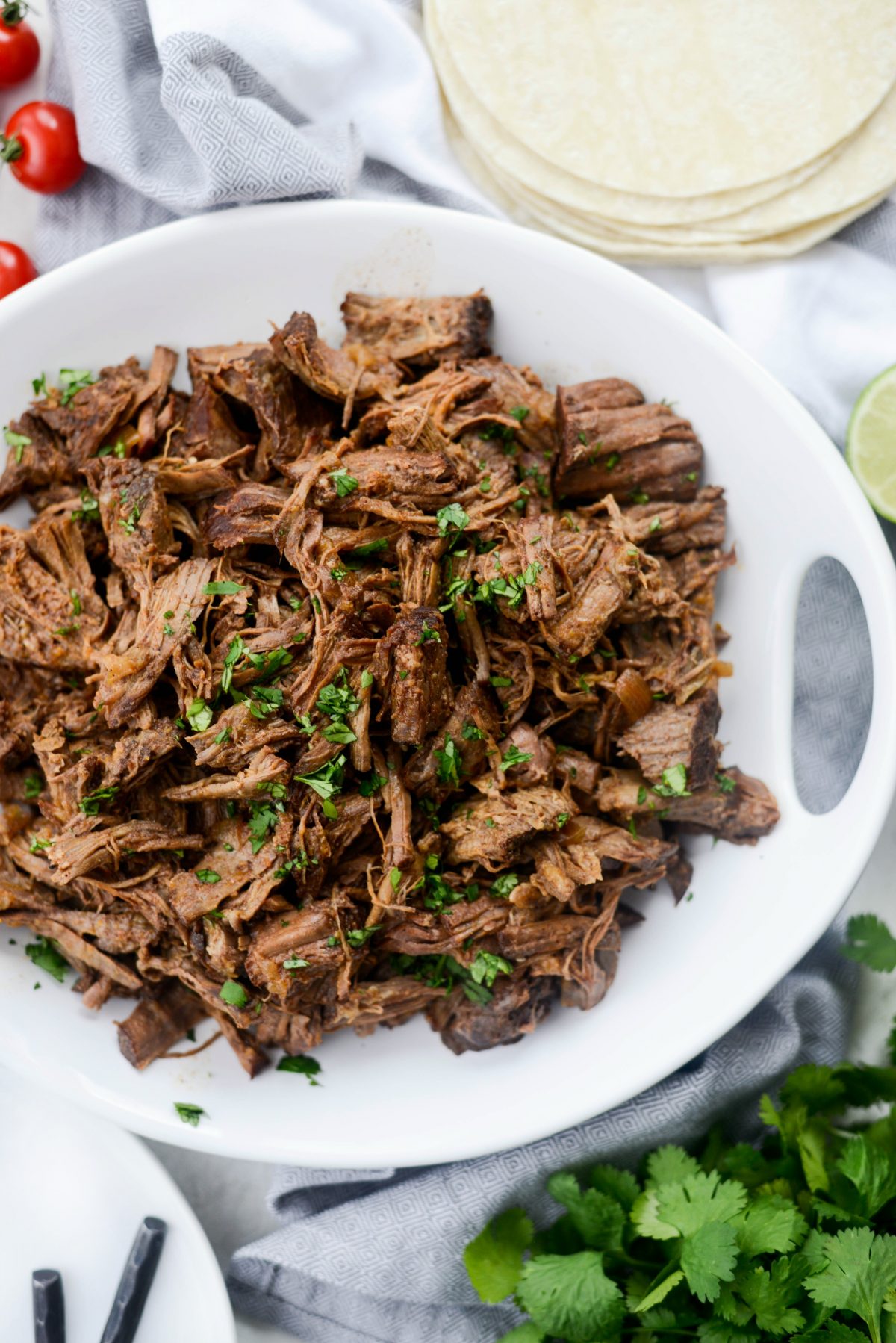 Slow Cooker Beef Barbacoa in serving platter