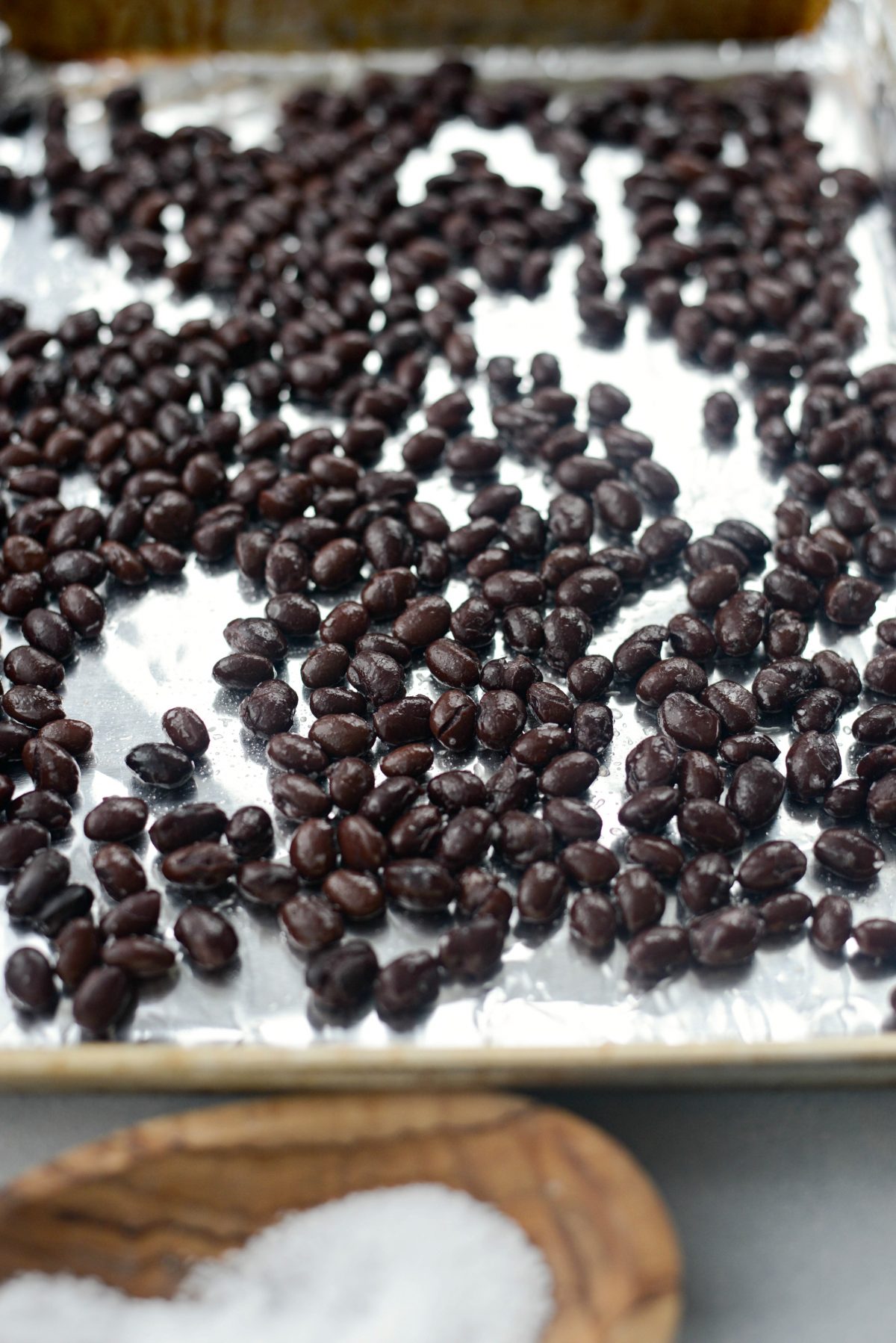 black beans on baking sheet