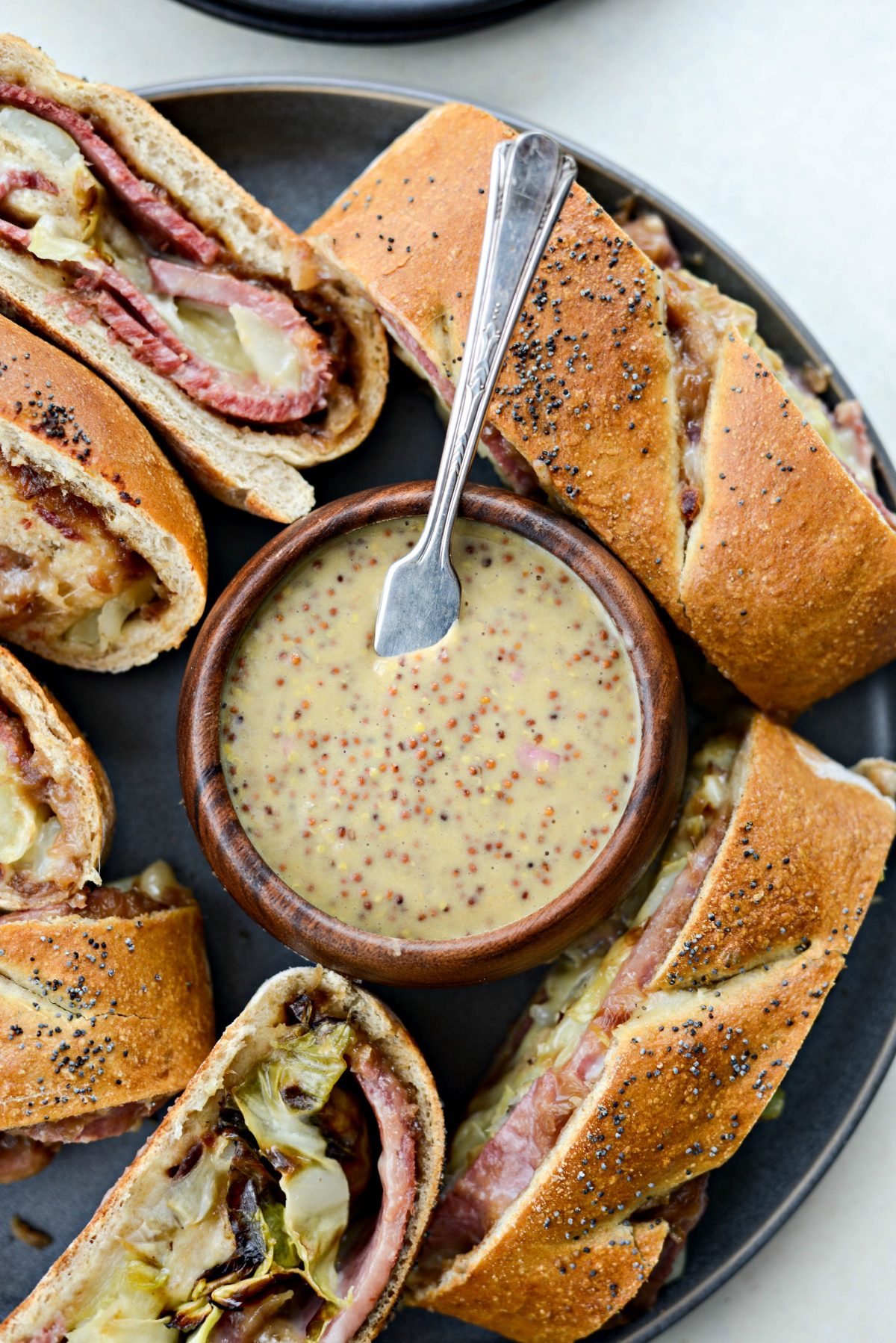 Corned Beef and Cabbage Stromboli with Guinness Mustard