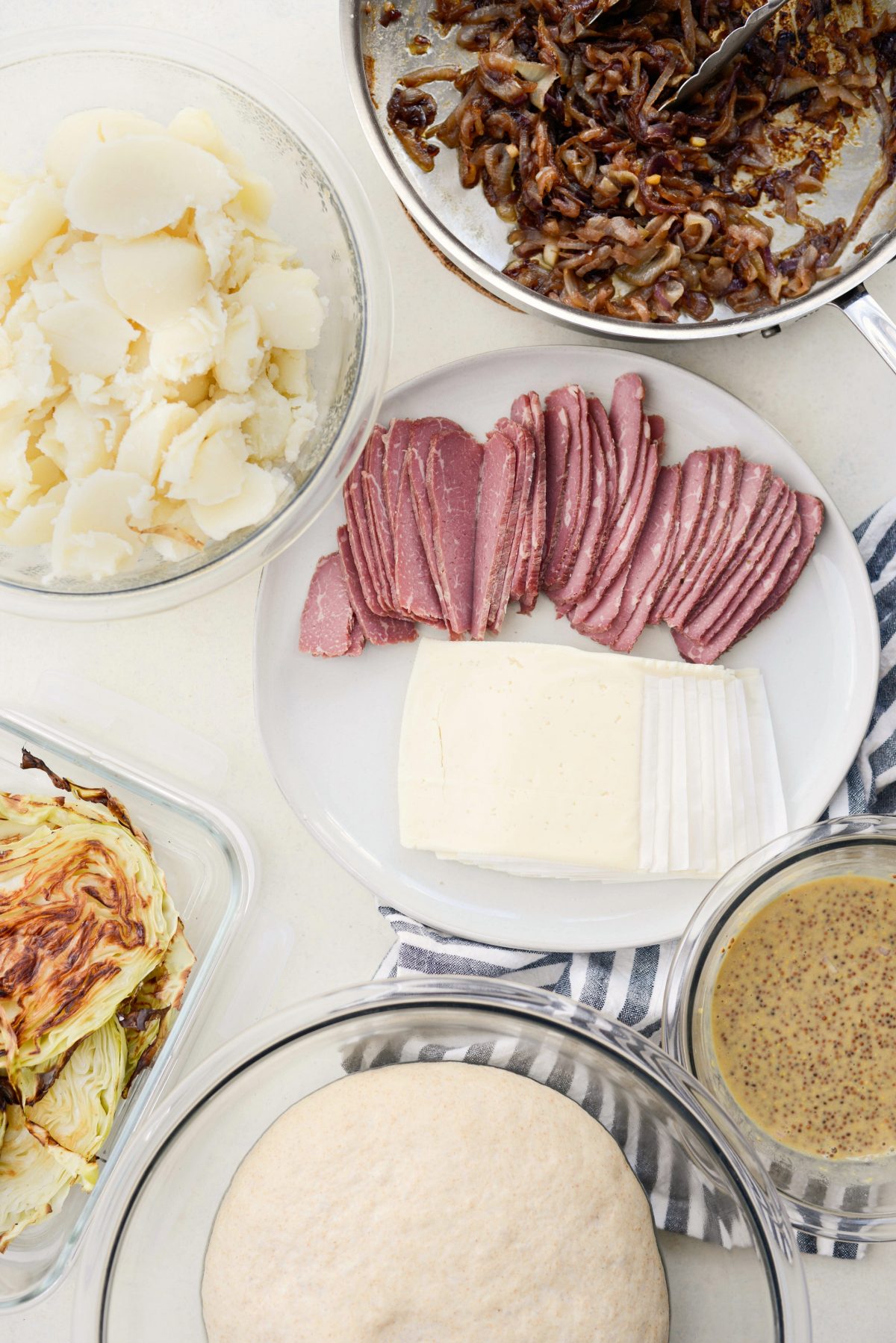 ingredients for Corned Beef and Cabbage Stromboli with Guinness Mustard 