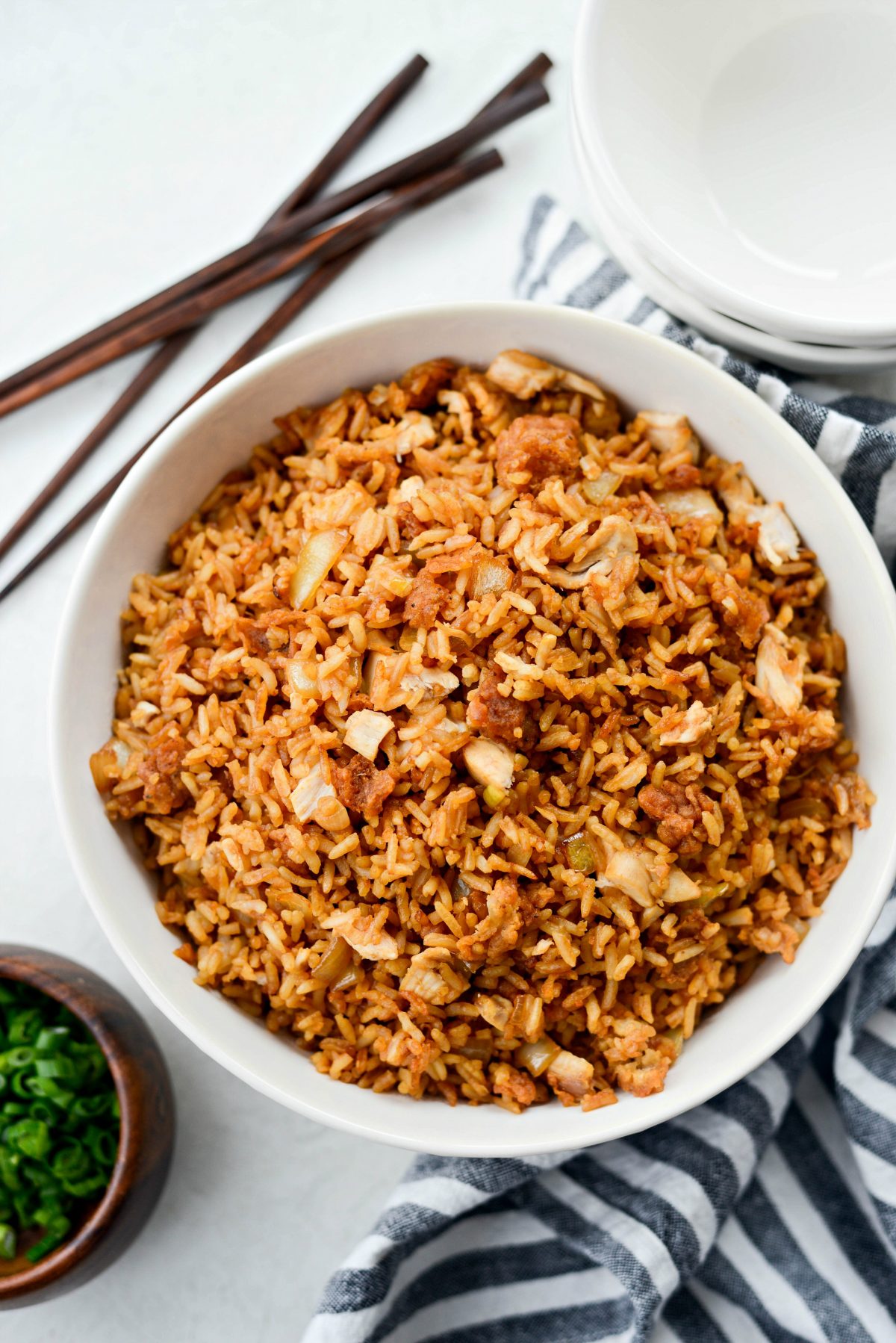 Crispy Fried Chicken Fried Rice in serving bowl
