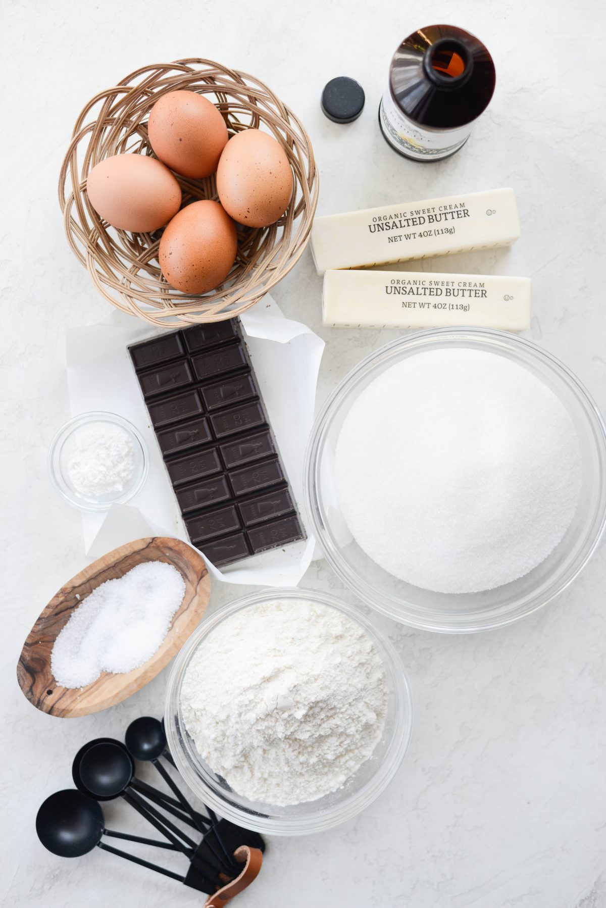 ingredients for Homemade Chocolate Brownies.