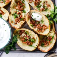 Irish Cheddar Bacon Jalapeño Potato Skins l SimplyScratch.com #stpatricksday #irish #bacon #jalapeno #irishcheddar #potato #potatoskins #snack #appetizer #party