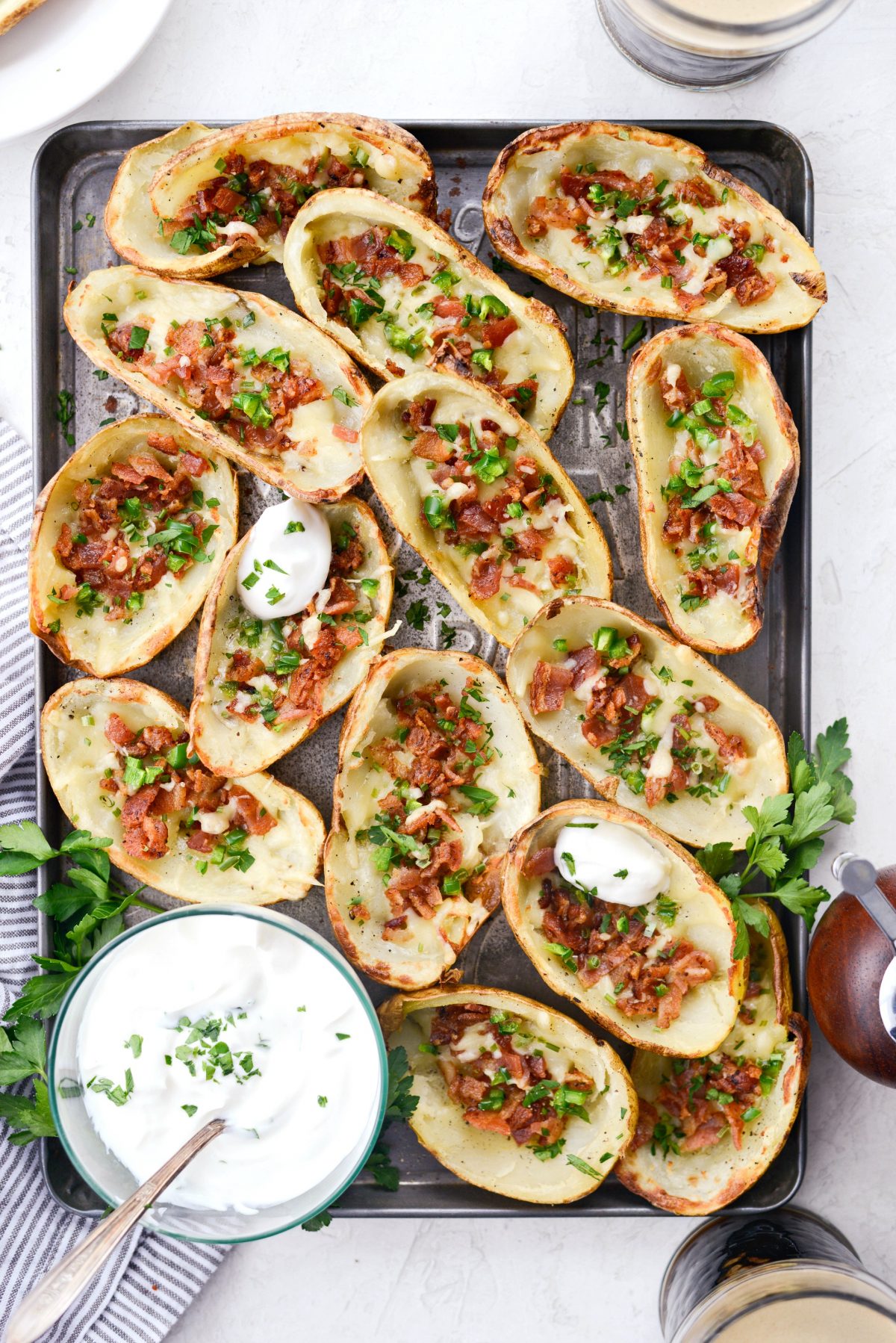 pan of Irish Cheddar Bacon Jalapeño Potato Skins