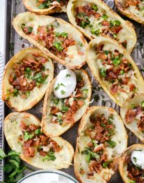 Irish Cheddar Bacon Jalapeño Potato Skins l SimplyScratch.com #stpatricksday #irish #bacon #jalapeno #irishcheddar #potato #potatoskins #snack #appetizer #party