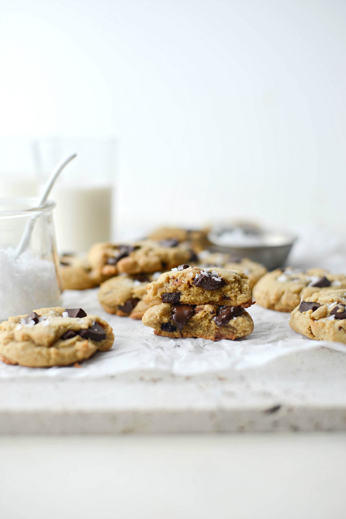 Salted Dark Chocolate Chunk Tahini Cookies