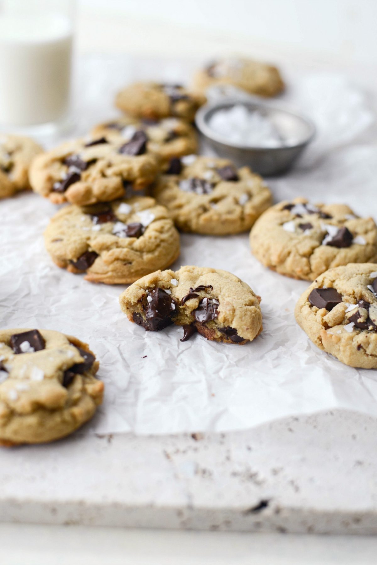 Salted Dark Chocolate Chunk Tahini Cookies