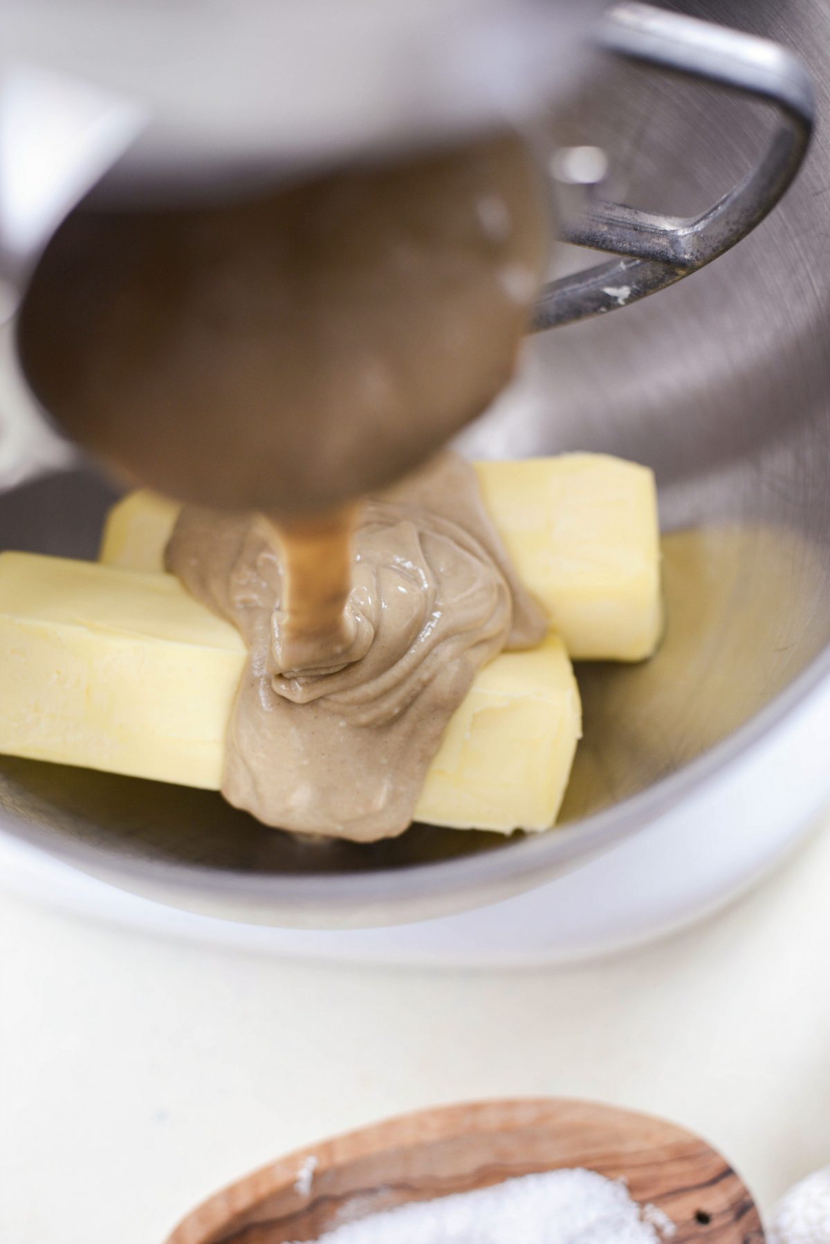 butter and tahini in mixer