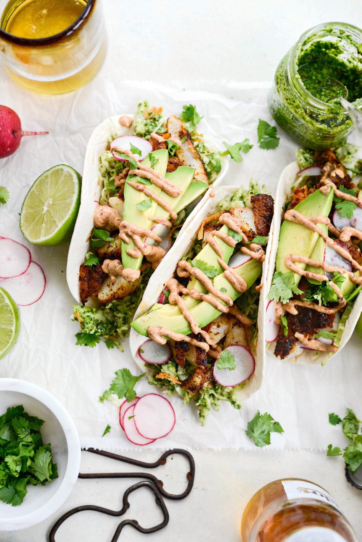 Blackened Fish Tacos with Cilantro Pesto Slaw l SimplyScratch.com #blackened #fish #tacos #cod #cilantroslaw