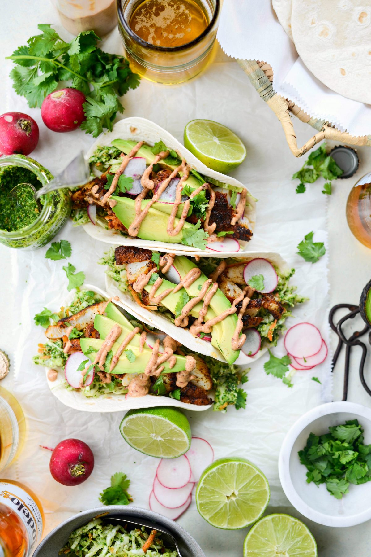 Blackened Fish Tacos with Cilantro Pesto Slaw l SimplyScratch.com #blackened #fish #tacos #cod #cilantroslaw