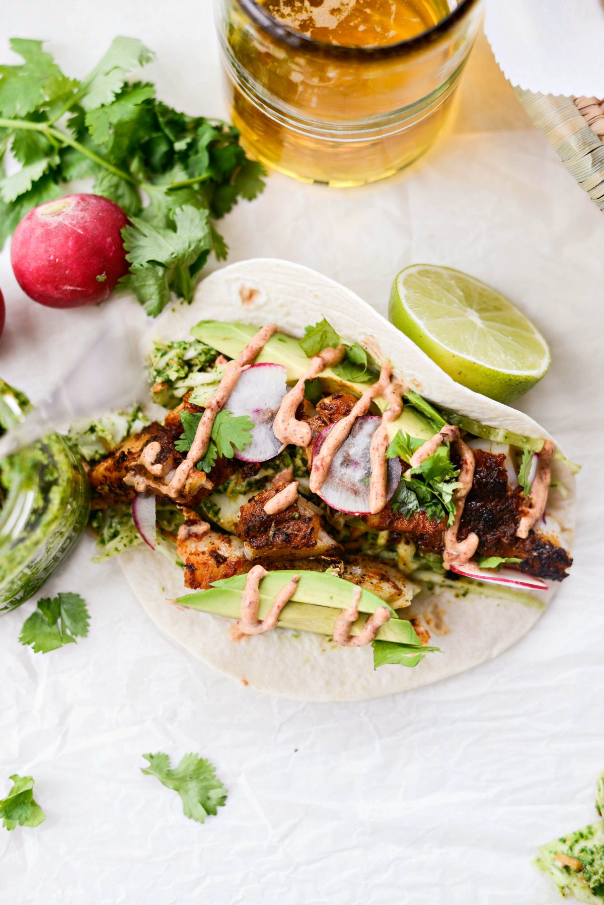 Blackened Fish Tacos with Cilantro Pesto Slaw l SimplyScratch.com #blackened #fish #tacos #cod #cilantroslaw