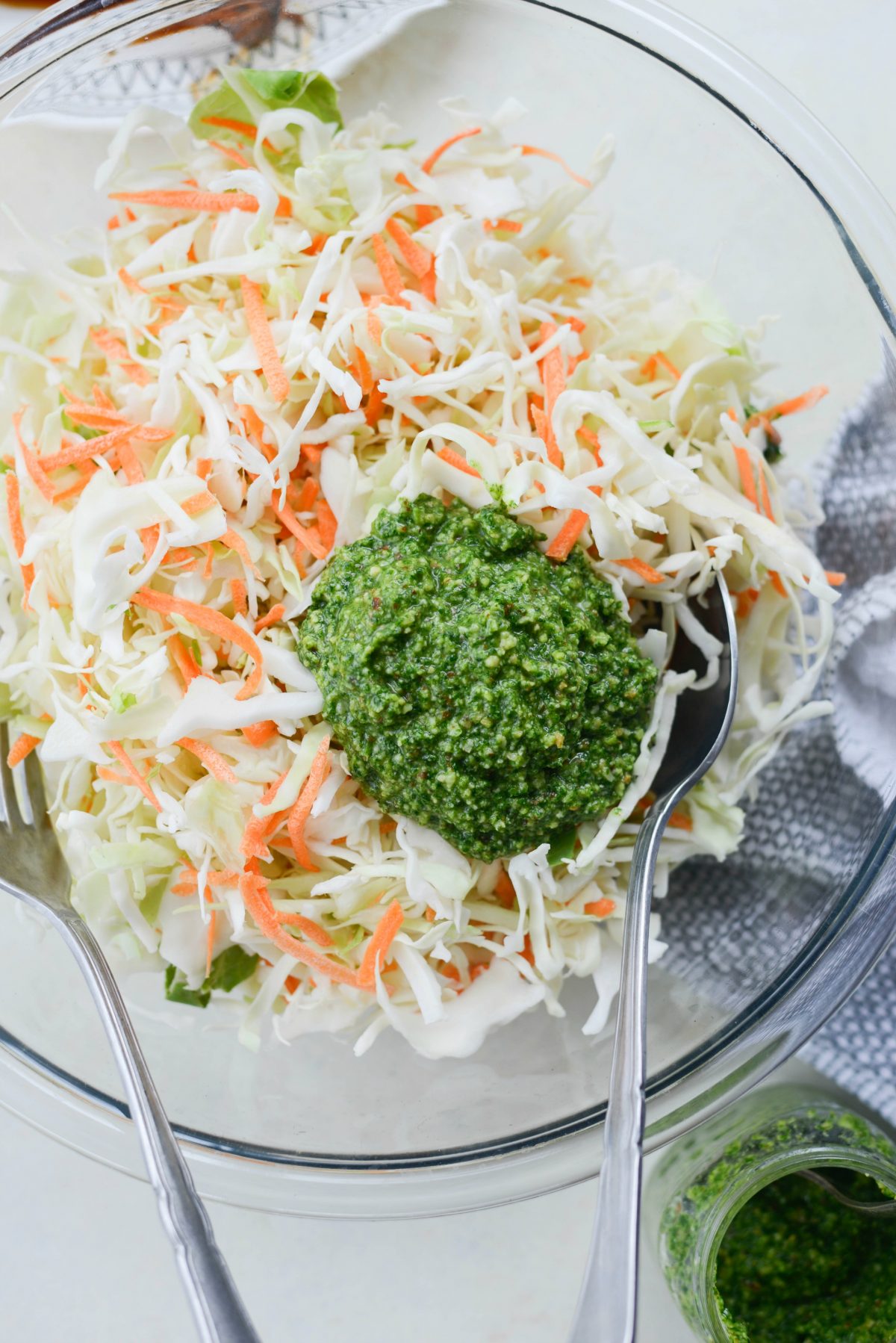 Cole slaw and cilantro pesto.