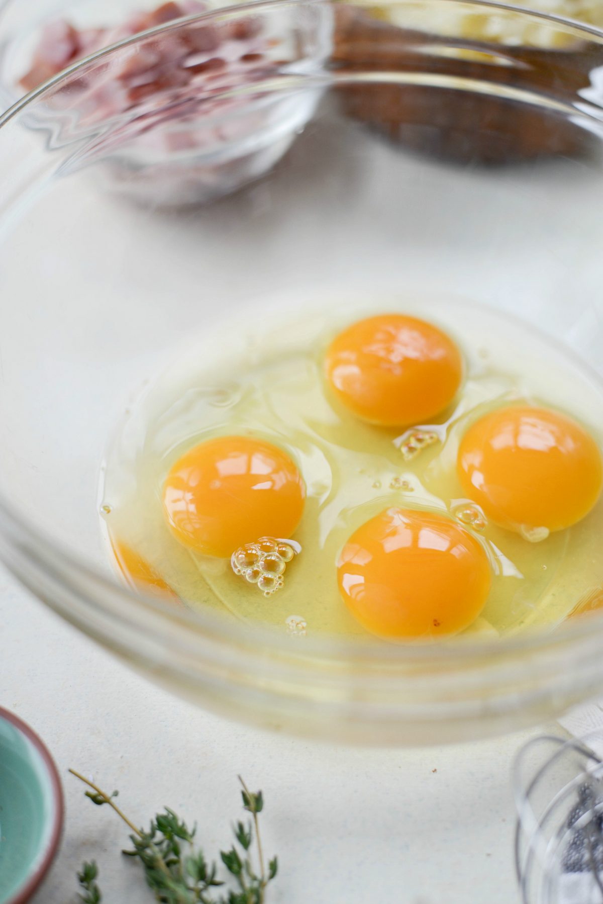 crack eggs into a large bowl.