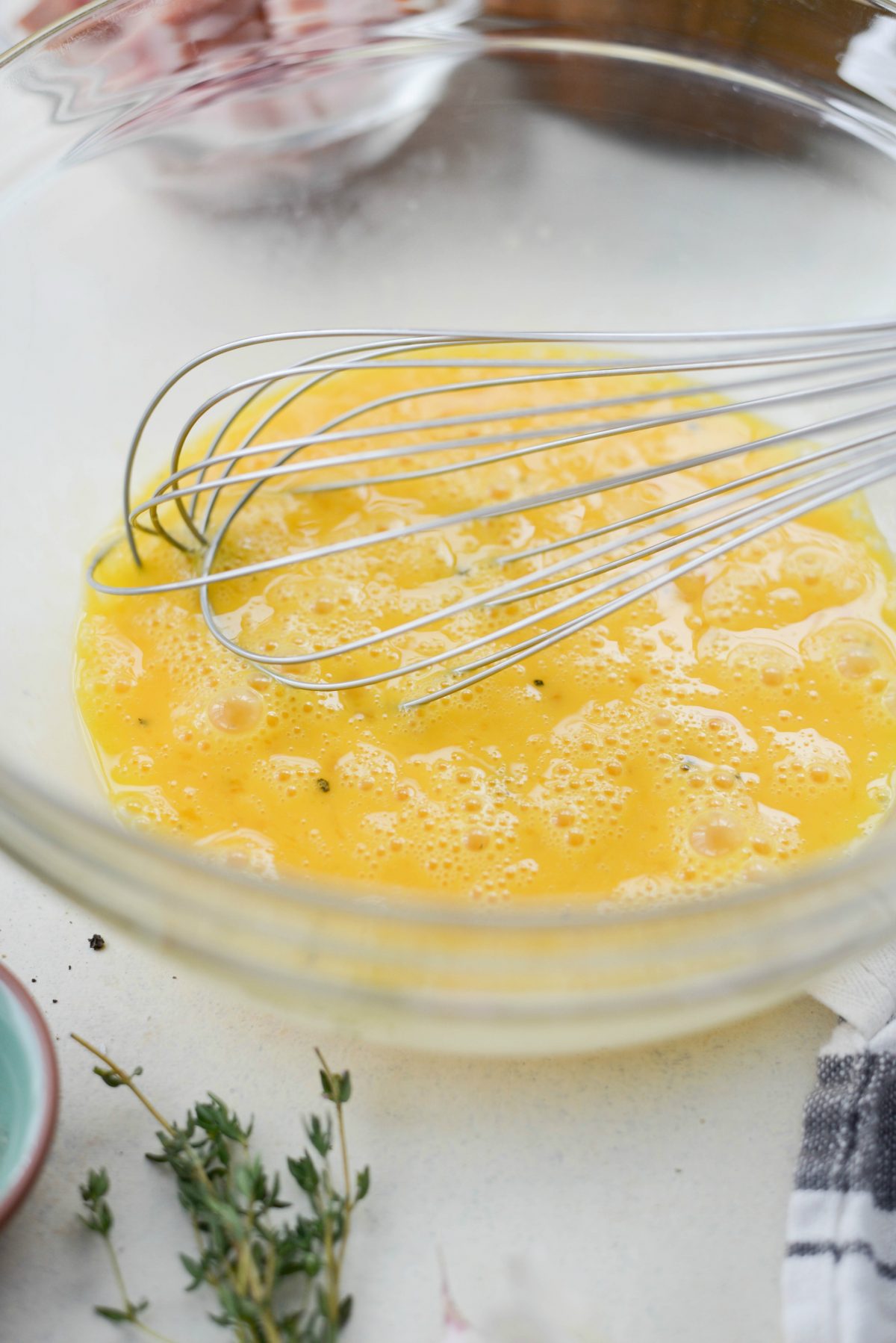 whisk and beat the eggs.
