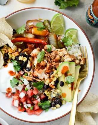 Chipotle Chicken Fajita Rice Bowls l SimplyScratch.com #chipotle #chicken #fajita #ricebowls #dinner #easy