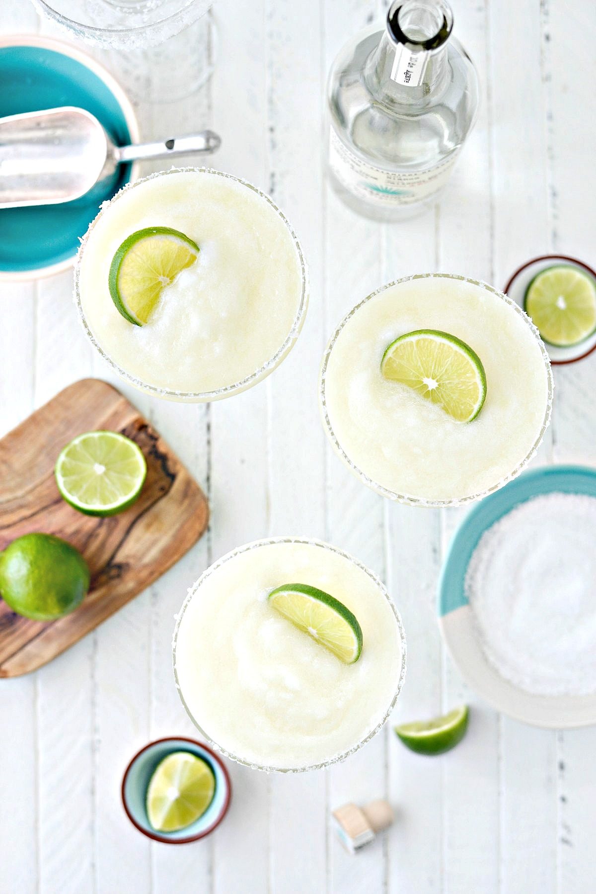 looking down on three glasses of Frozen Margarita Slush.