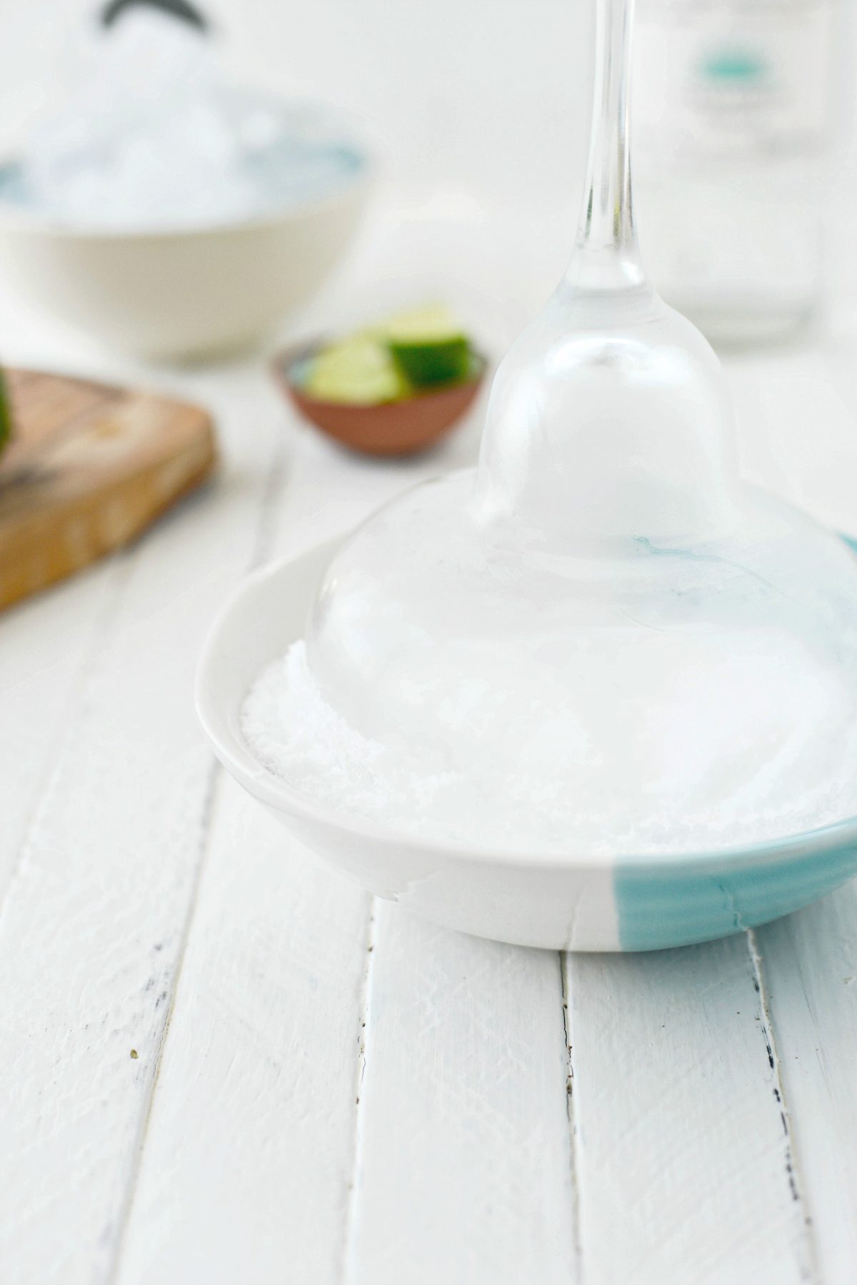glass dipped in margarita salt.