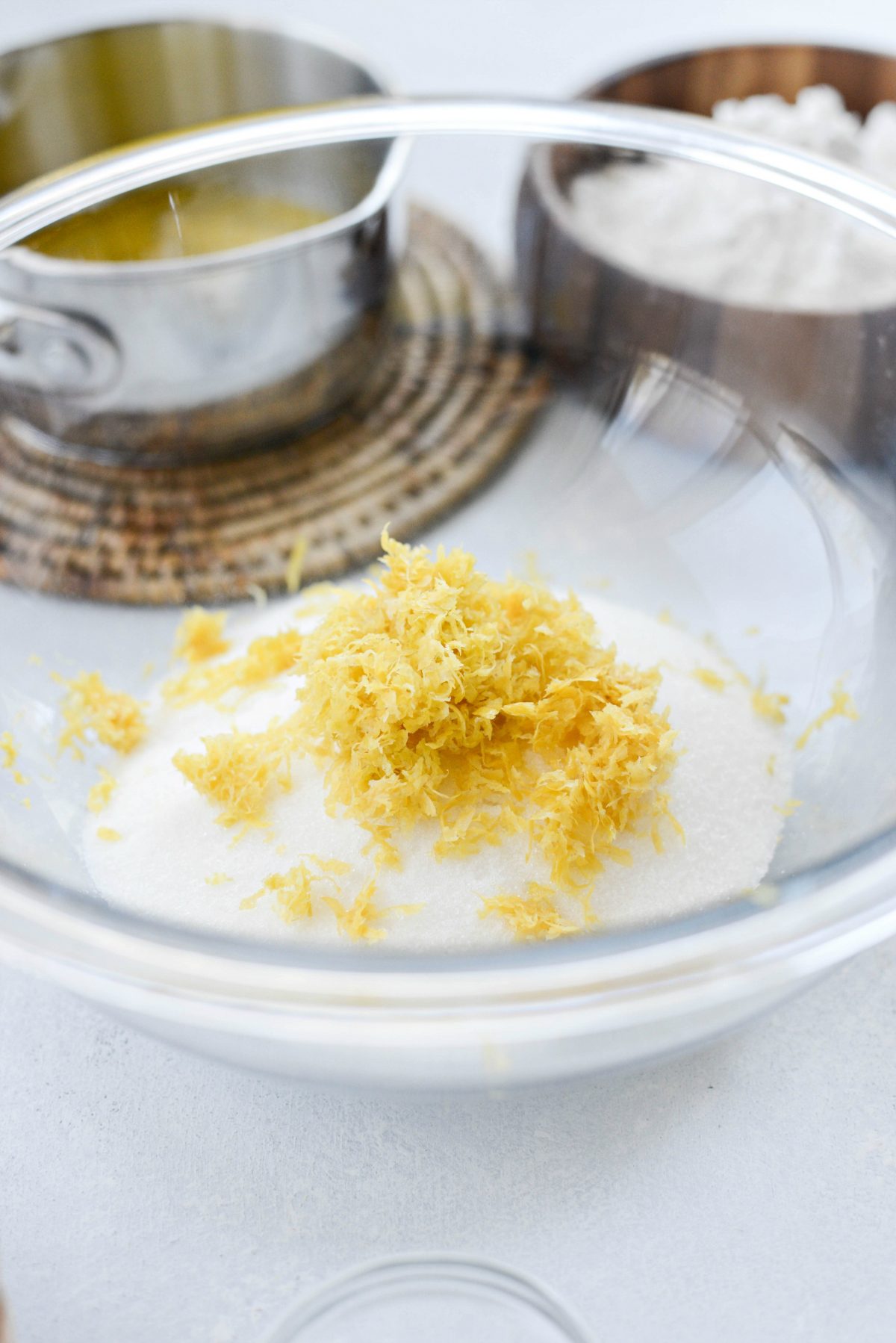 lemon zest and sugar in a bowl