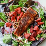 Blackened Salmon Salad with Strawberry Peppercorn Vinaigrette l SimplyScratch.com #blackened #salmon #salad