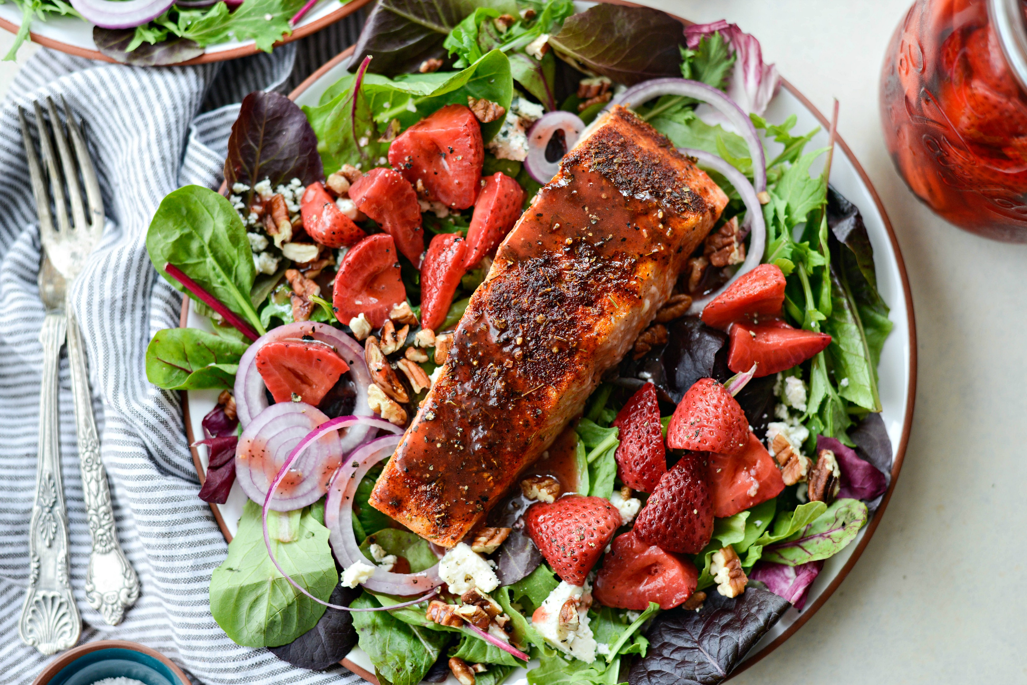 Blackened Salmon Salad with Strawberry Peppercorn Vinaigrette Simply Scratch