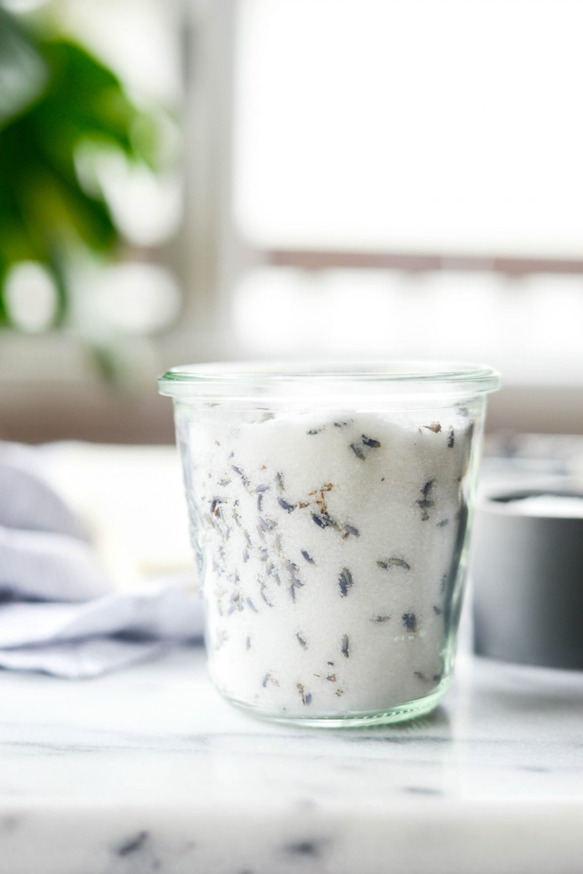 lavender sugar in glass jar