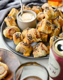 Pigs in a Blanket with Jalapeño Mustard Dip l SimplyScratch.com #smokedsausage #kalache #appetizer #snack