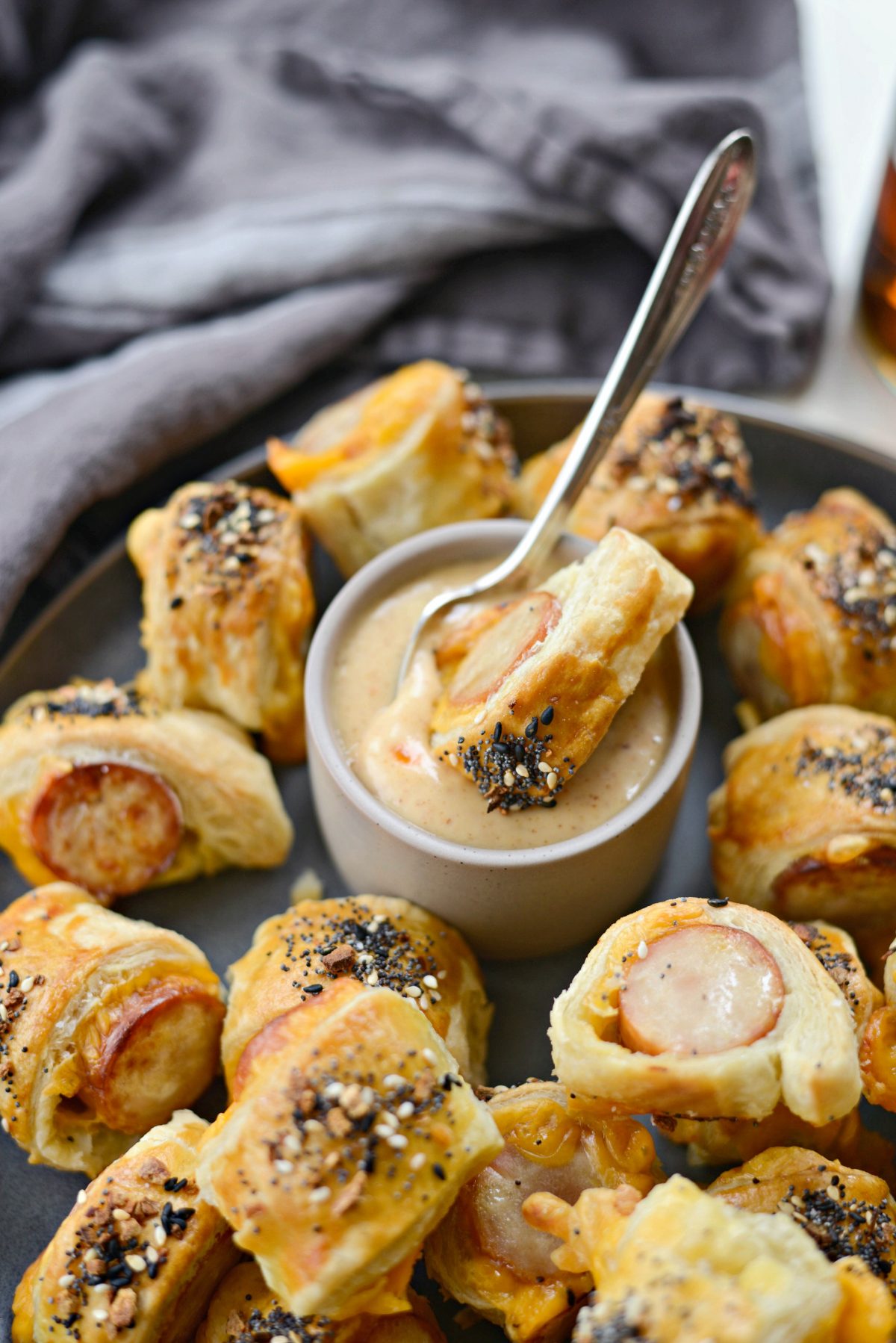 Pigs in a Blanket dipped in Jalapeño Mustard Dip